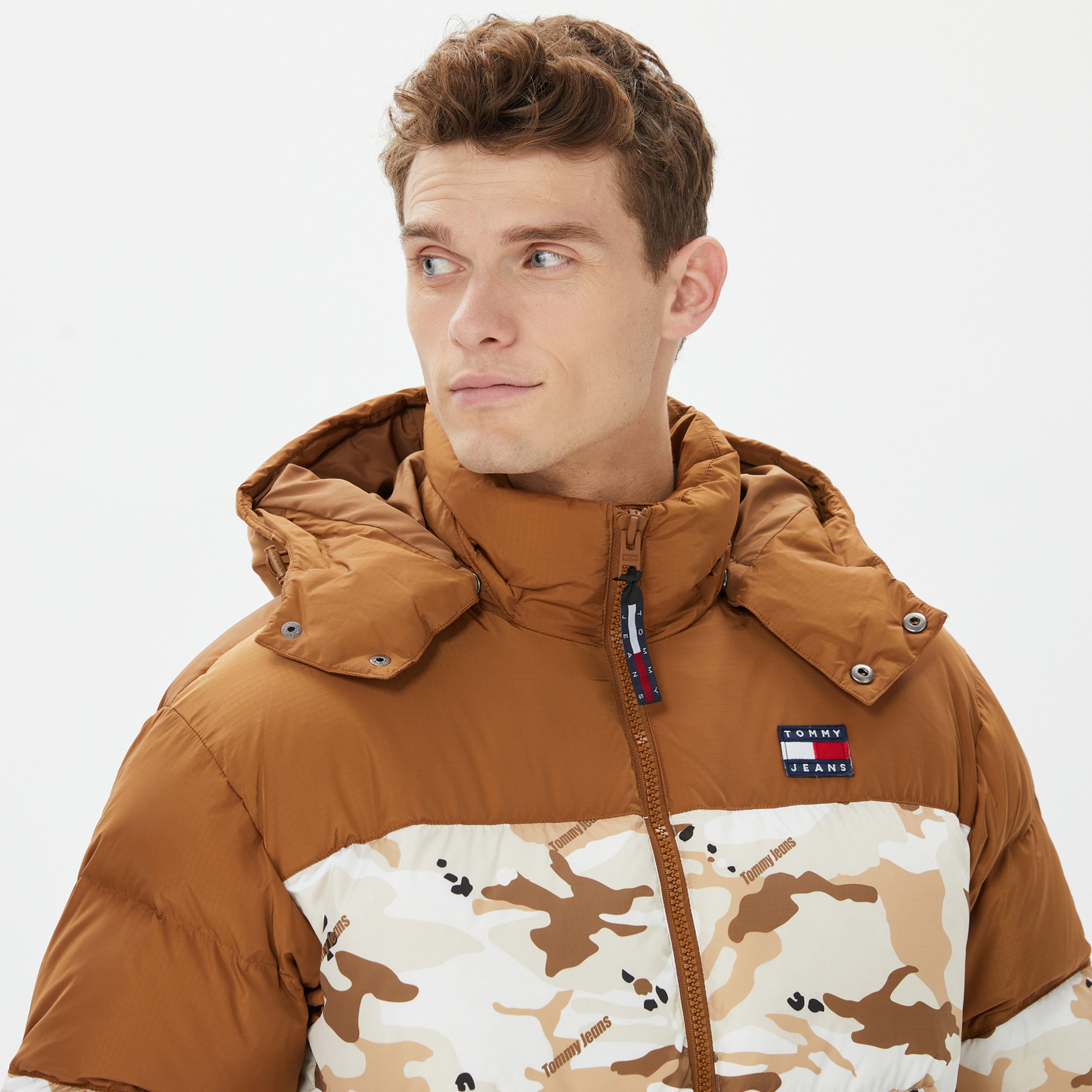 Tommy Hilfiger Aop Alaska Puffer Erkek Kahverengi Mont