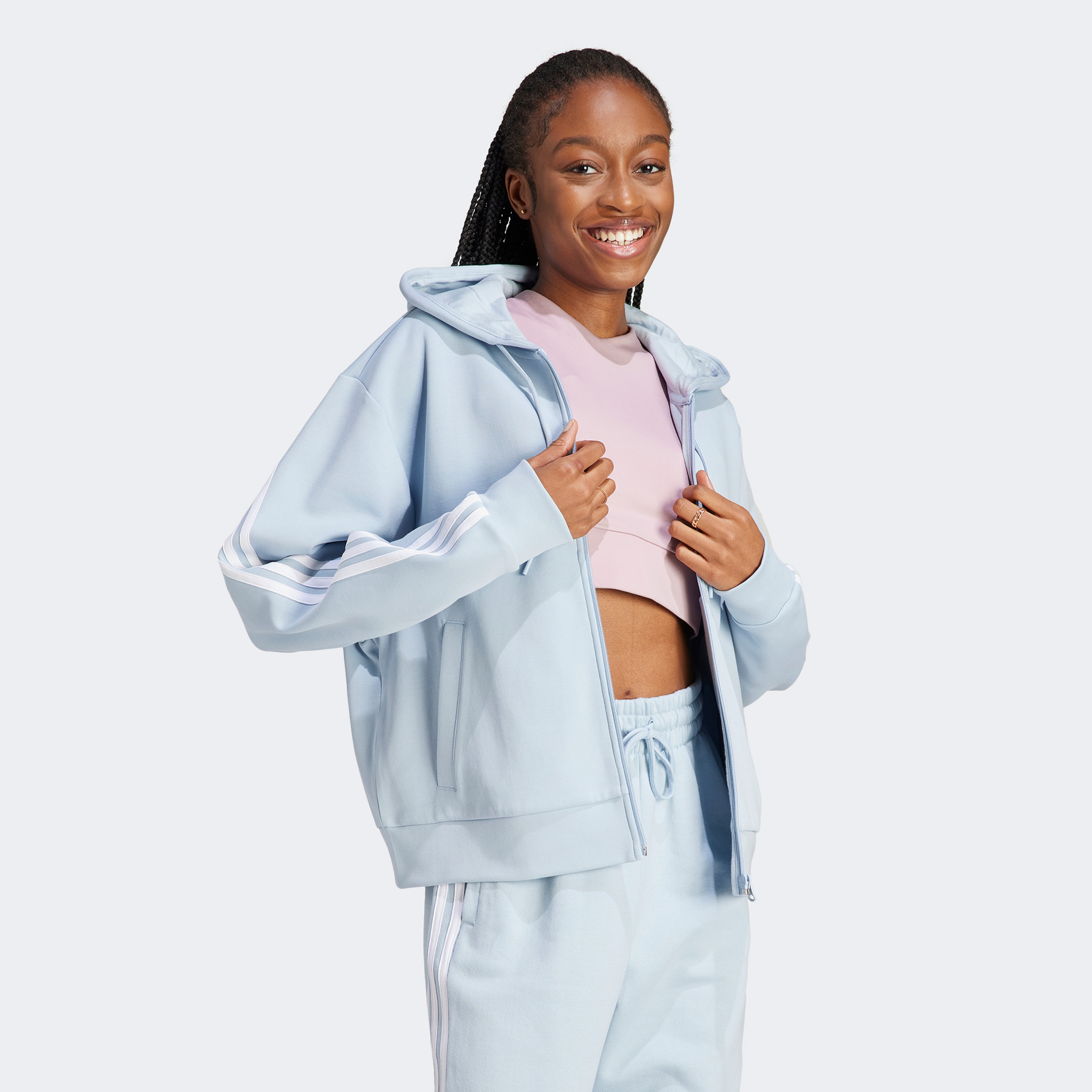 adidas Future Icons 3-Stripes Full-Zip Kapüşonlu Kadın Mavi Eşofman Üstü