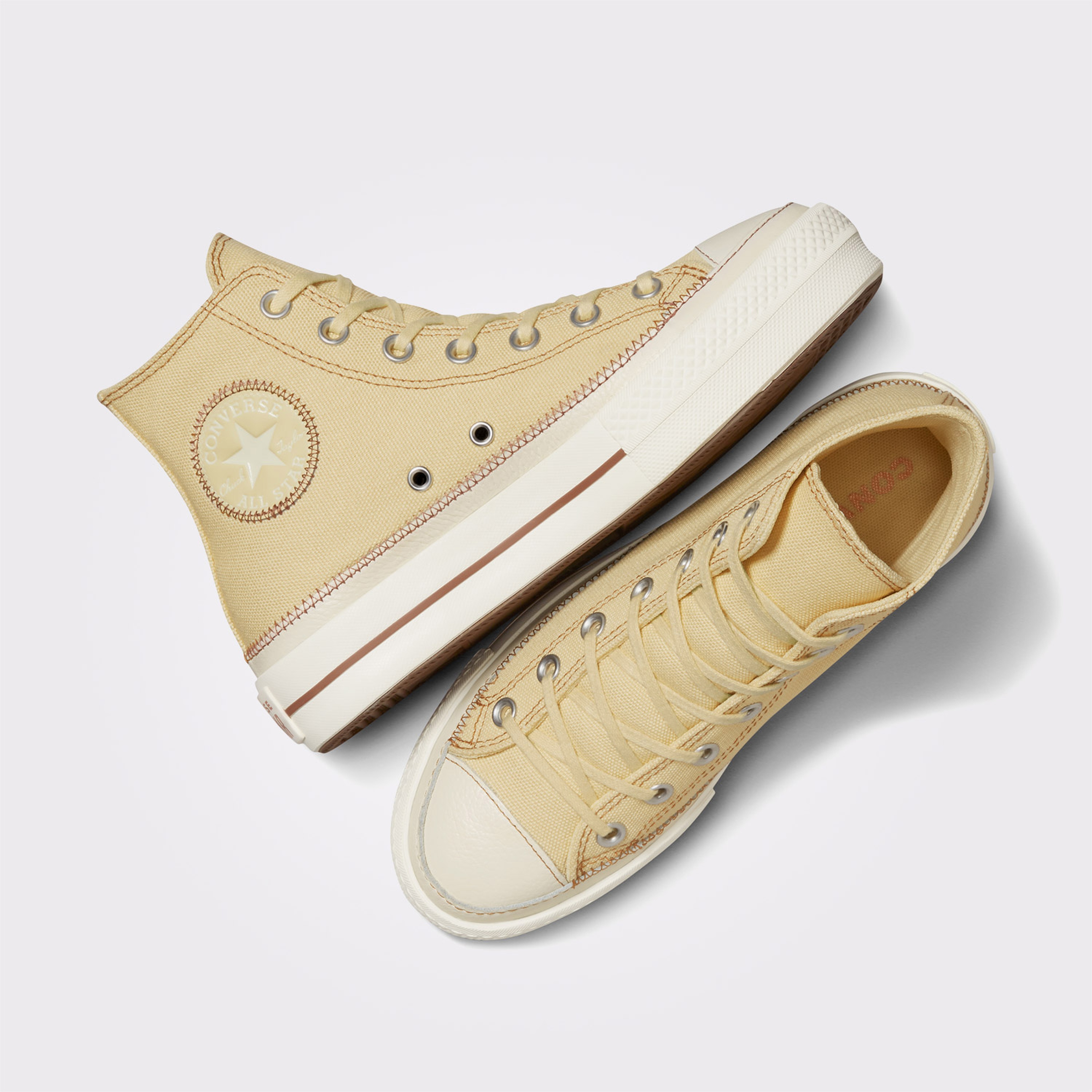 Converse Chuck Taylor All Star Lift Platform Contrast Stitching Kadın Krem Sneaker