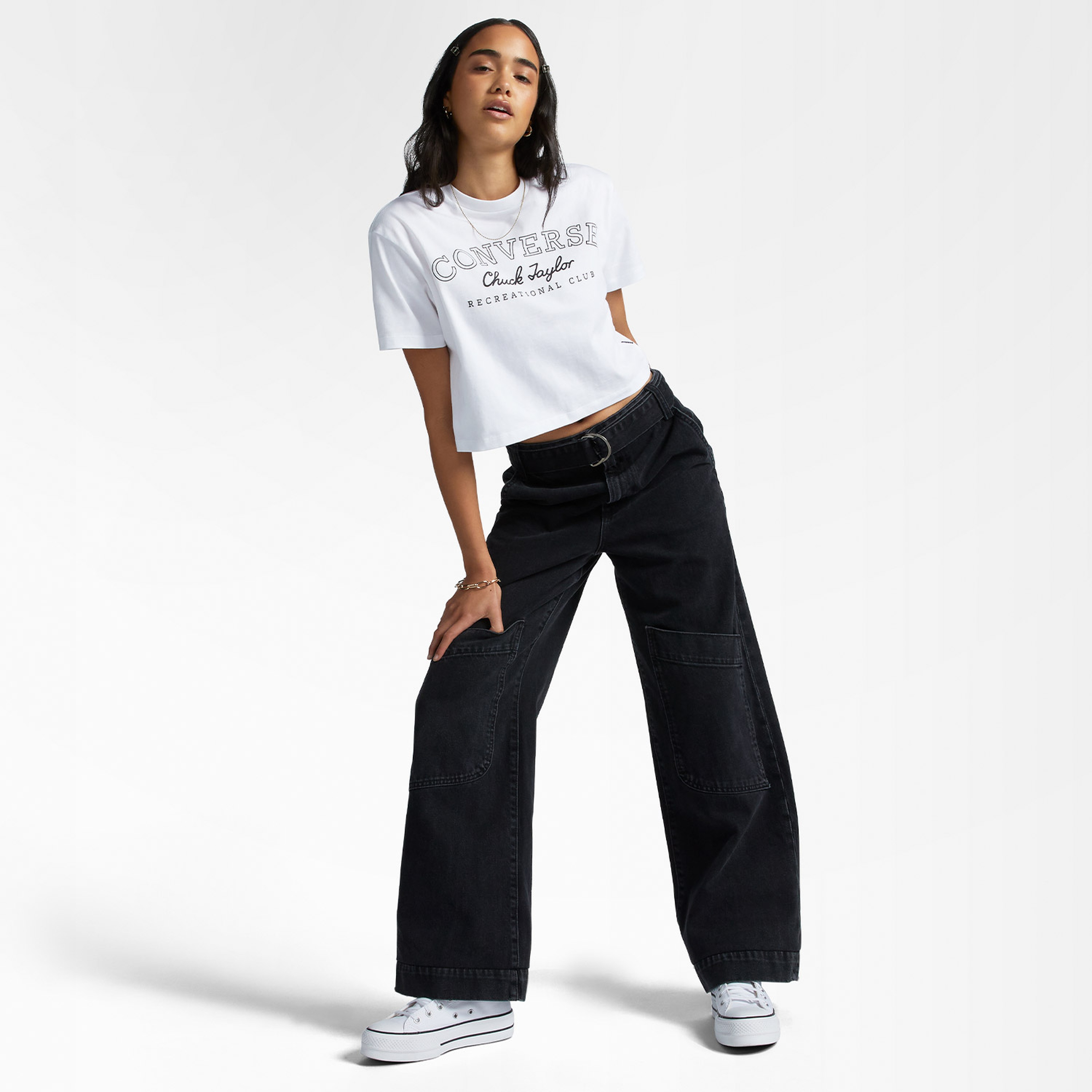 Converse Retro Chuck Taylor Cropped Kadın Beyaz T-Shirt