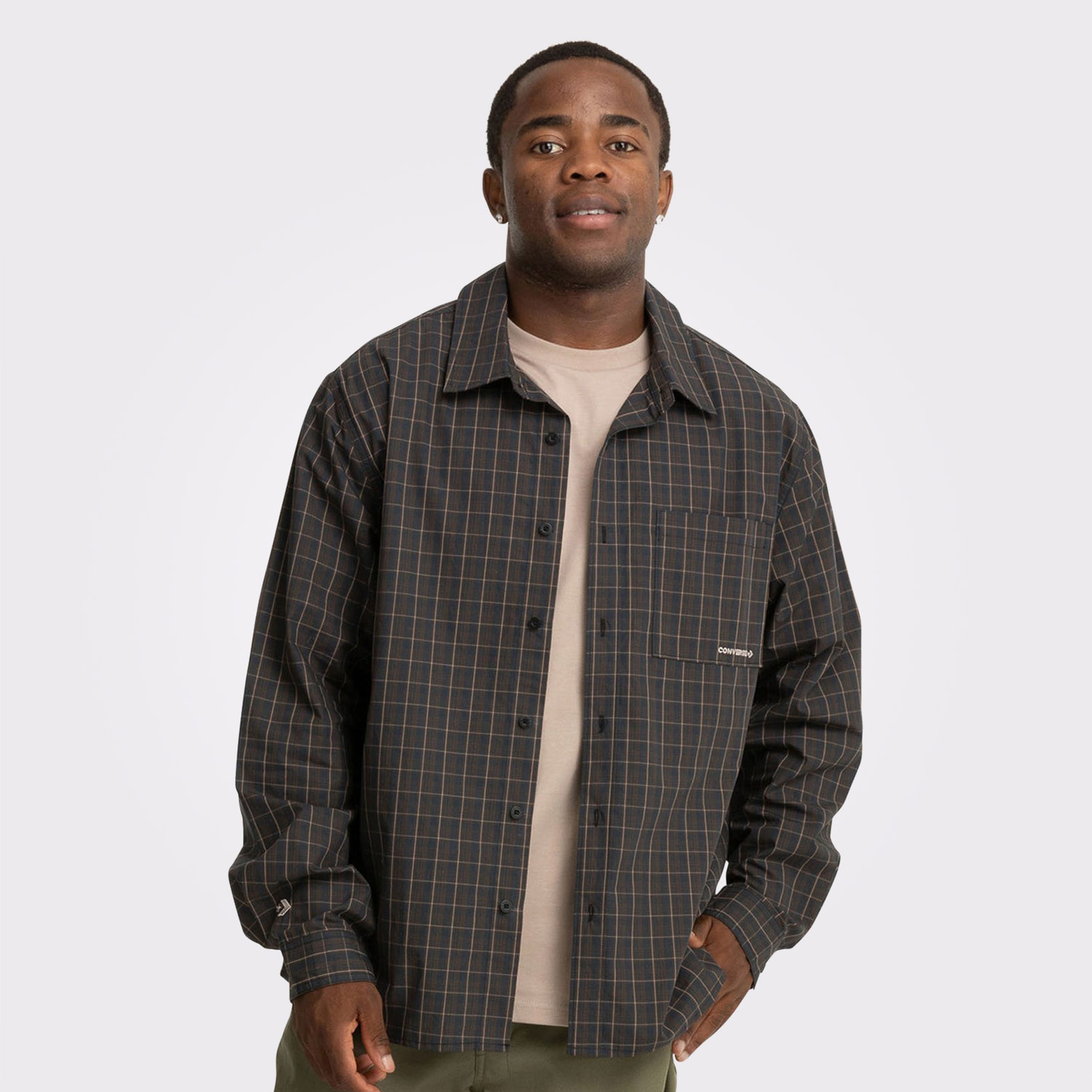 Converse Basic Plaid Woven Erkek Siyah Gömlek