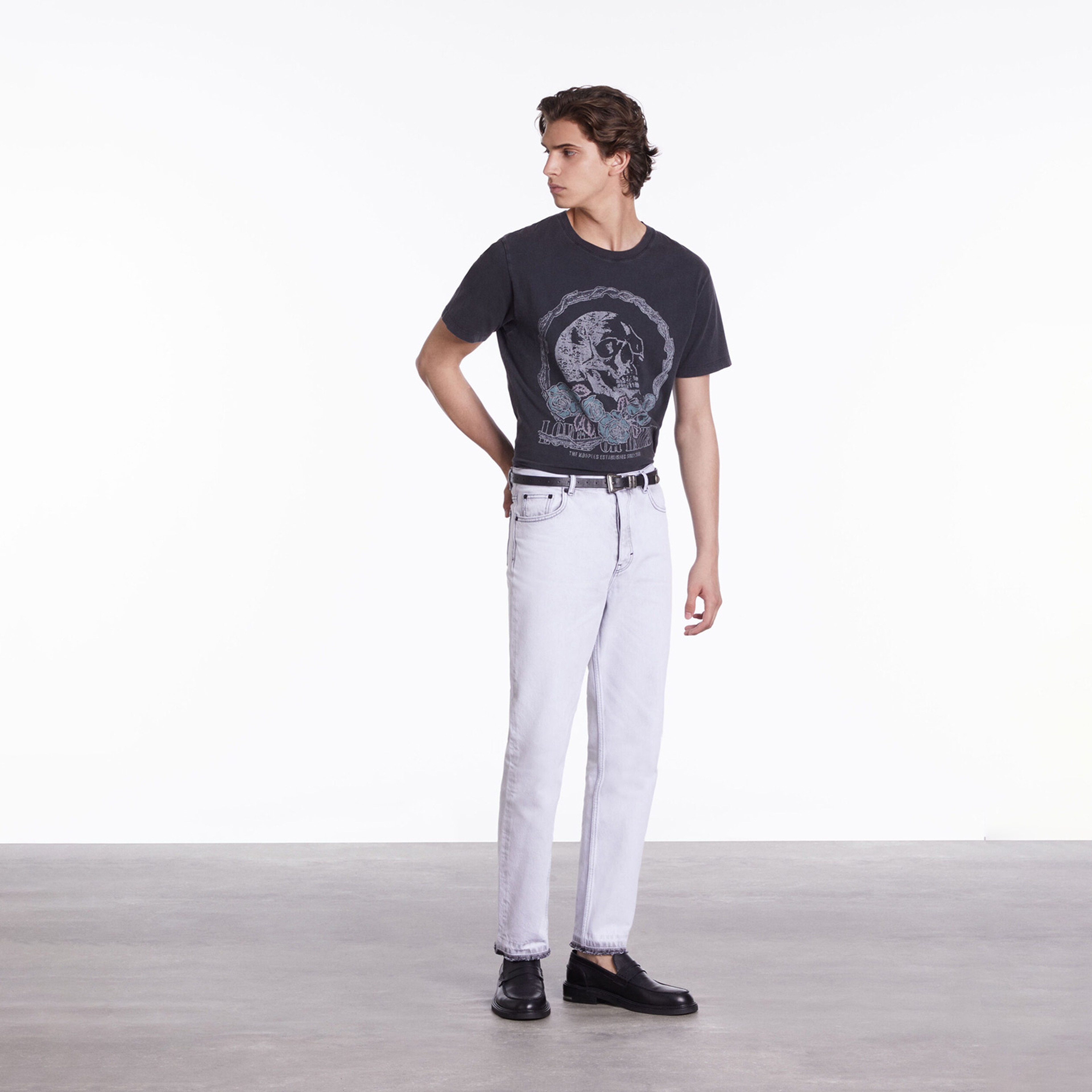 ERKEK BİSİKLET YAKA BASKILI SİYAH T-SHIRT