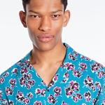 The Kooples Çiçek Desenli Straight Fit Erkek Mavi Gömlek