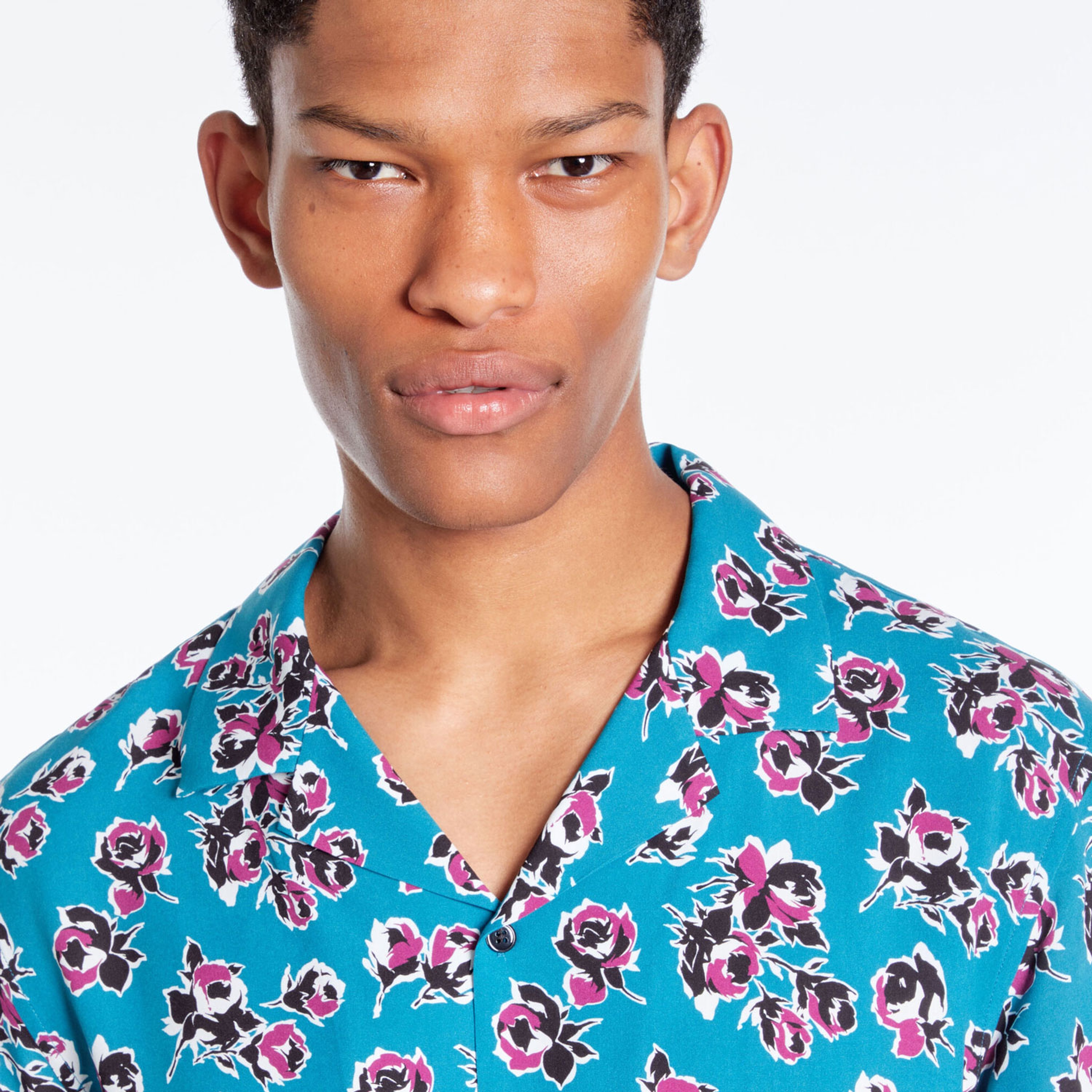 The Kooples Çiçek Desenli Straight Fit Erkek Mavi Gömlek