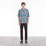 ERKEK LEOPAR DESENLİ UZUN KOLLU MAVİ GÖMLEK