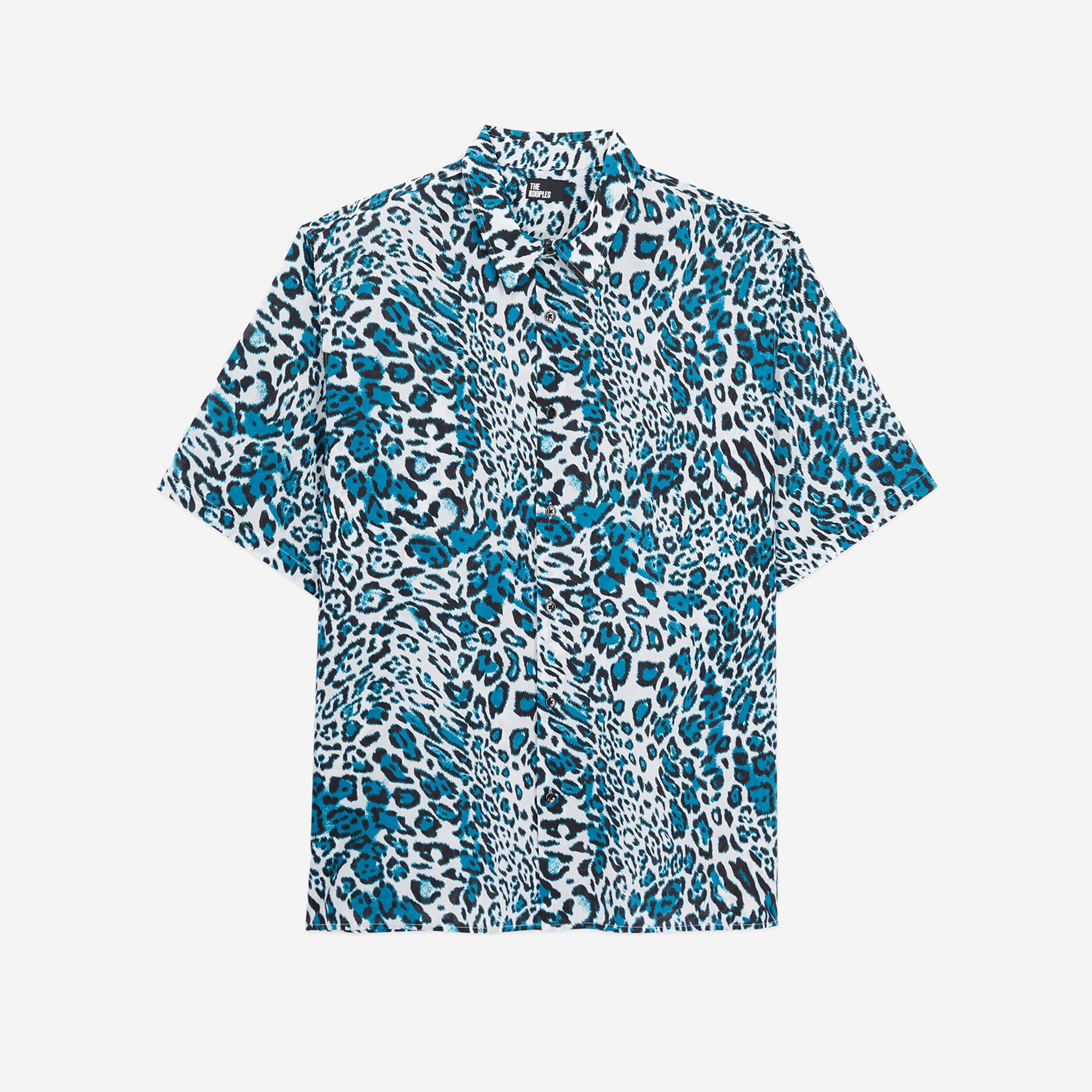 ERKEK LEOPAR DESENLİ UZUN KOLLU MAVİ GÖMLEK