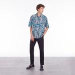 ERKEK LEOPAR DESENLİ UZUN KOLLU MAVİ GÖMLEK