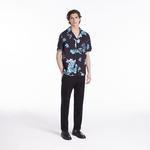 ERKEK ÇİÇEK DESENLİ COMFORT FIT KISA KOLLU SİYAH GÖMLEK