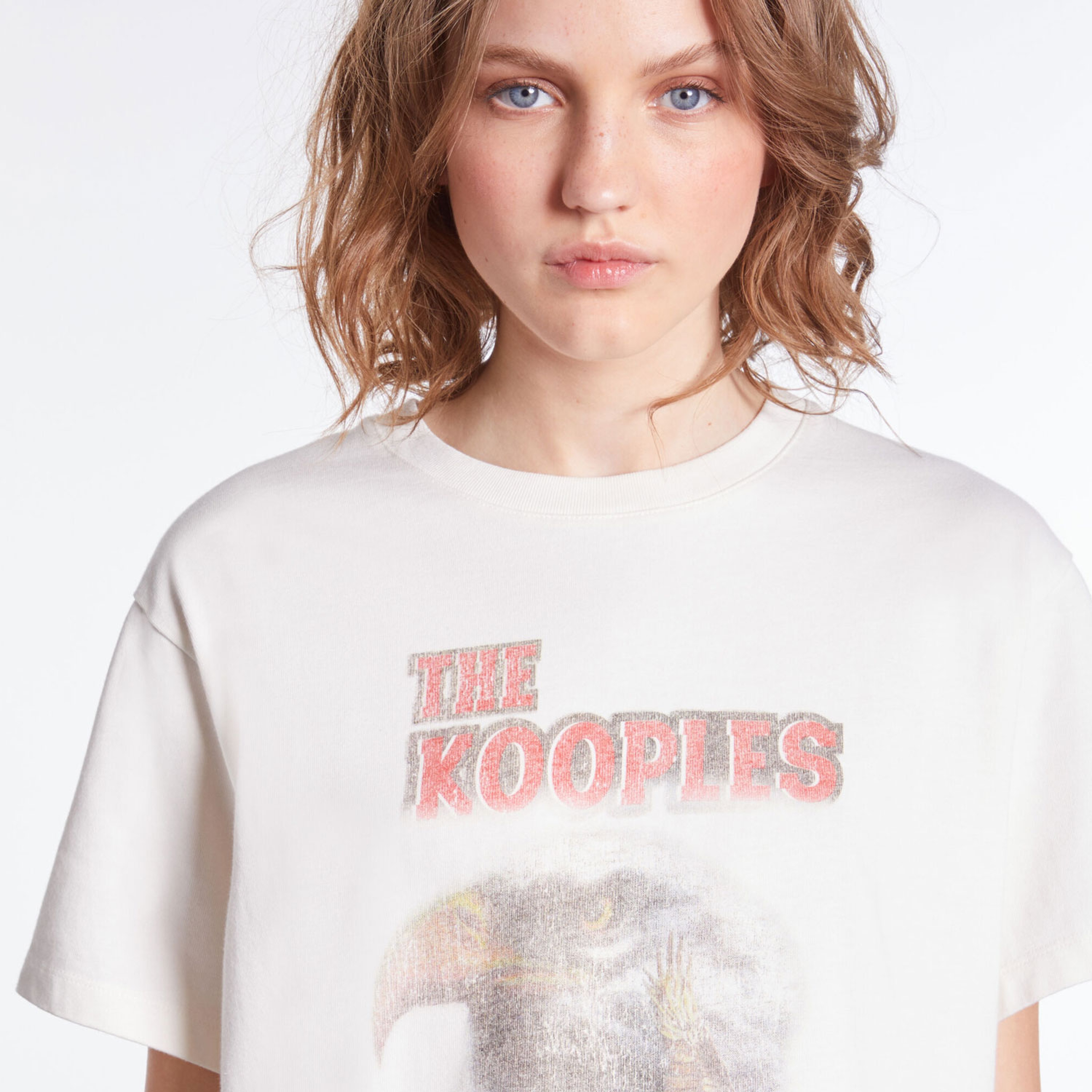 KADIN BİSİKLET YAKA BASKILI KREM T-SHIRT