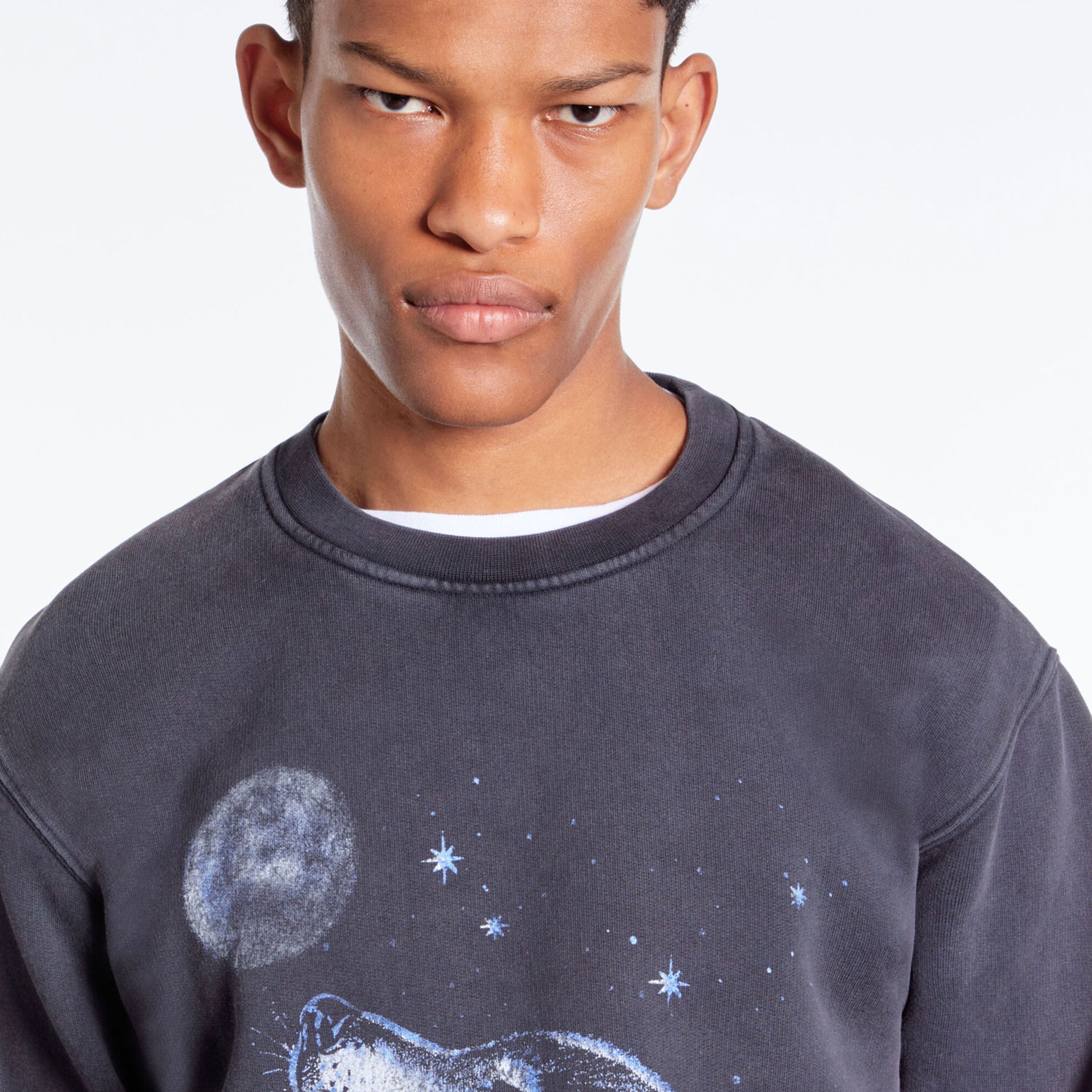 ERKEK BİSİKLET YAKA BASKILI SİYAH SWEATSHIRT