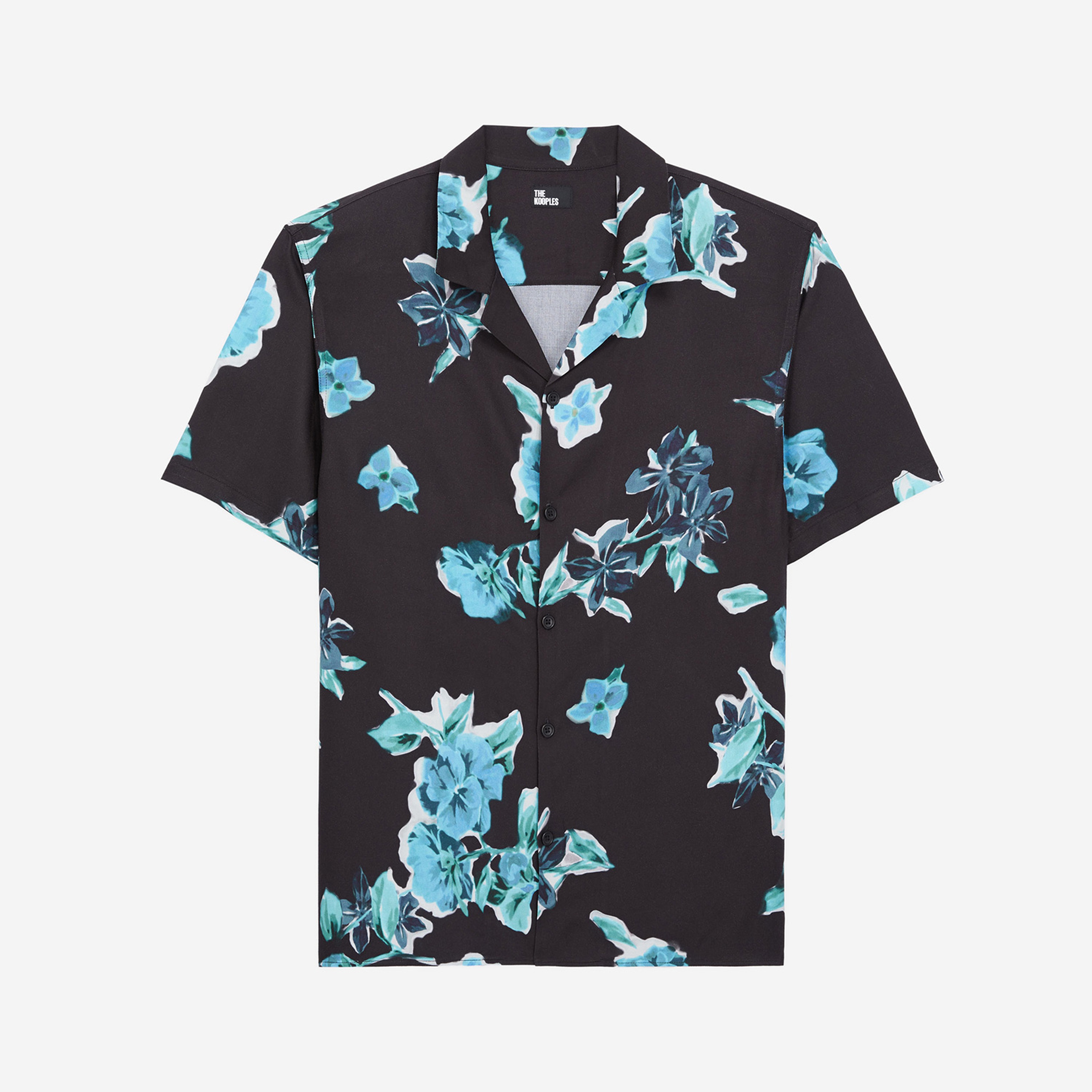 ERKEK ÇİÇEK DESENLİ COMFORT FIT KISA KOLLU SİYAH GÖMLEK