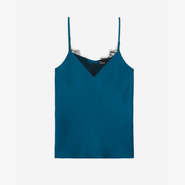 KADIN ASKILI V YAKA İŞLEMELİ MAVİ BLUZ