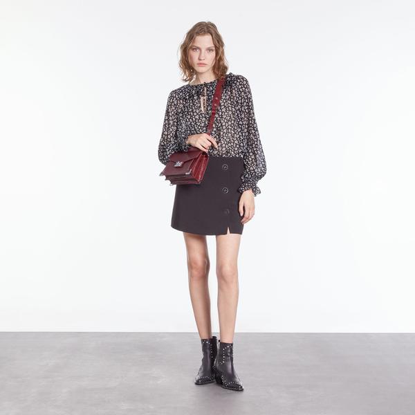 KADIN UZUN KOLLU ÇİÇEK DESENLİ SİYAH BLUZ