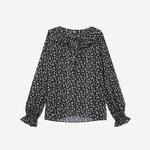 KADIN UZUN KOLLU ÇİÇEK DESENLİ SİYAH BLUZ