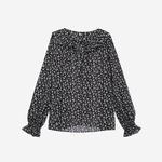 KADIN UZUN KOLLU ÇİÇEK DESENLİ SİYAH BLUZ