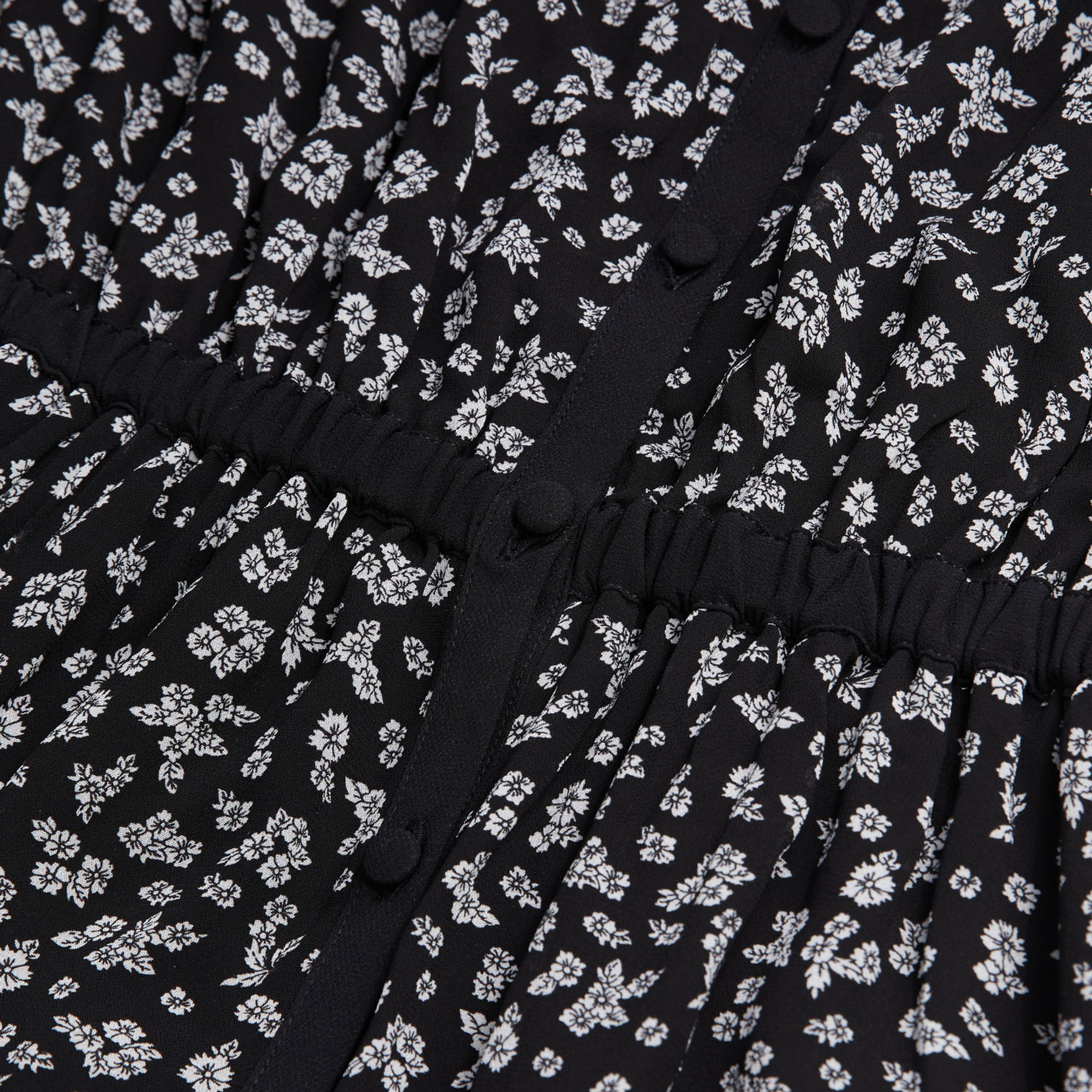 KADIN UZUN KOLLU V YAKA ÇİÇEK DESENLİ SİYAH ELBİSE