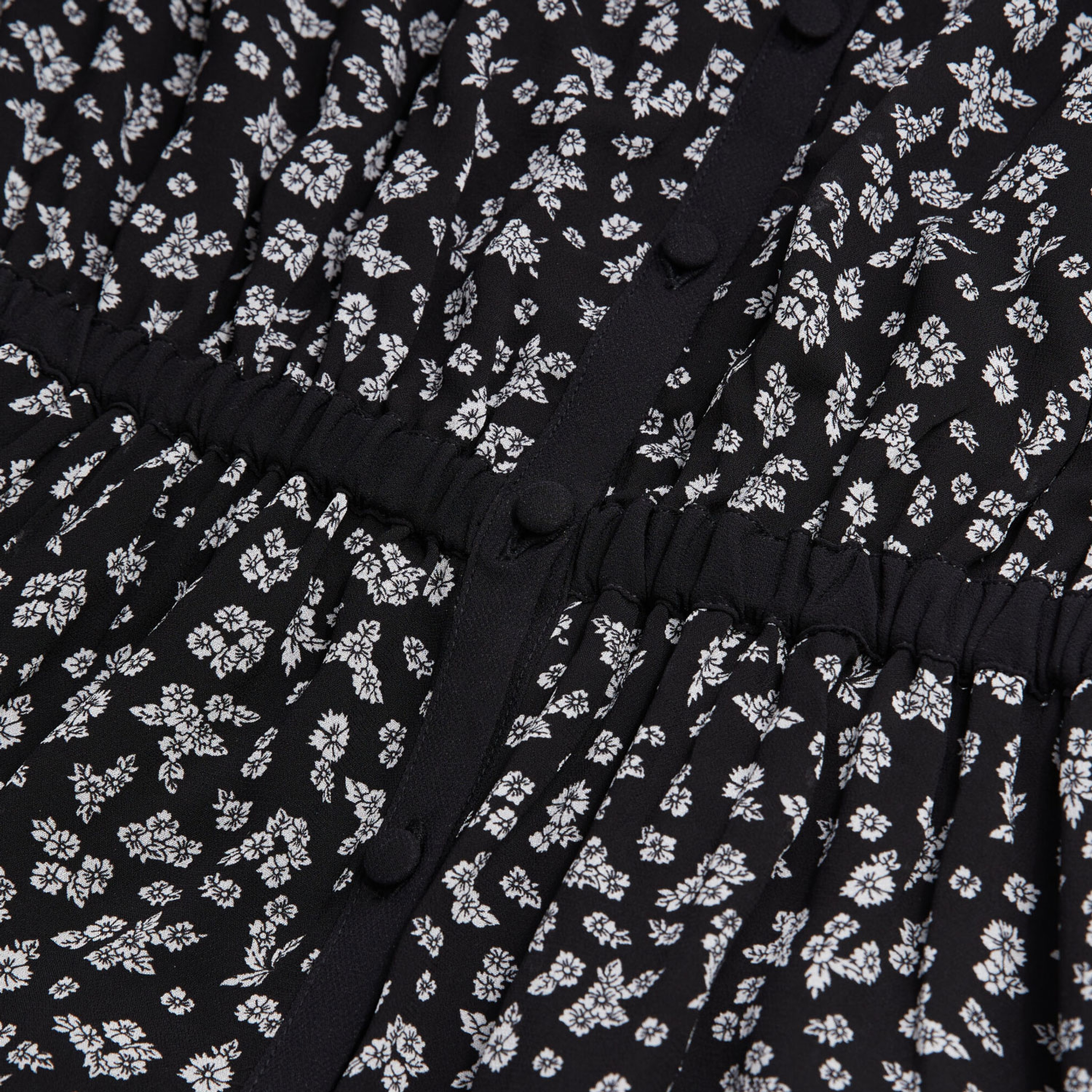 KADIN UZUN KOLLU V YAKA ÇİÇEK DESENLİ SİYAH ELBİSE