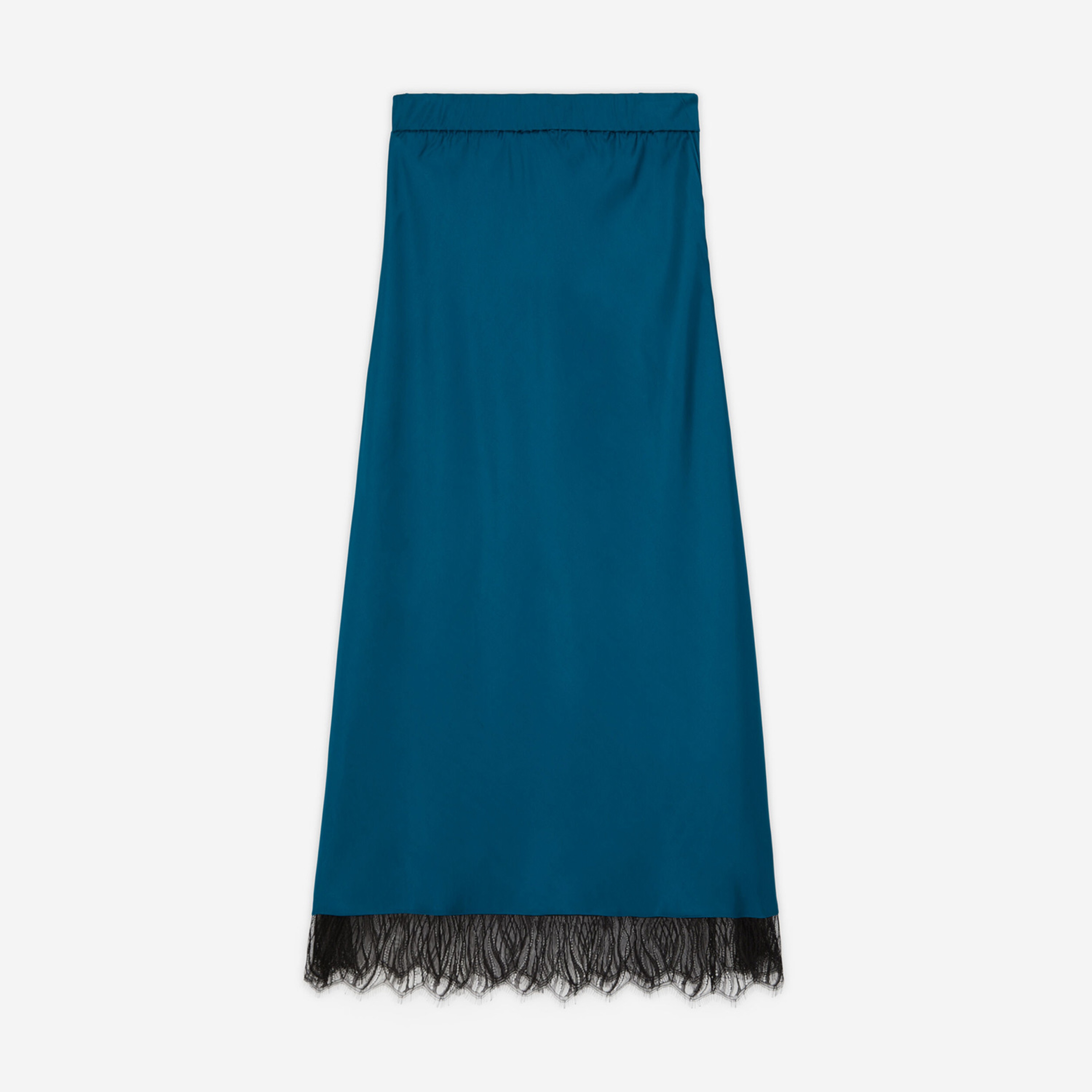 KADIN STRAIGHT FIT İŞLEMELİ MAVİ ETEK