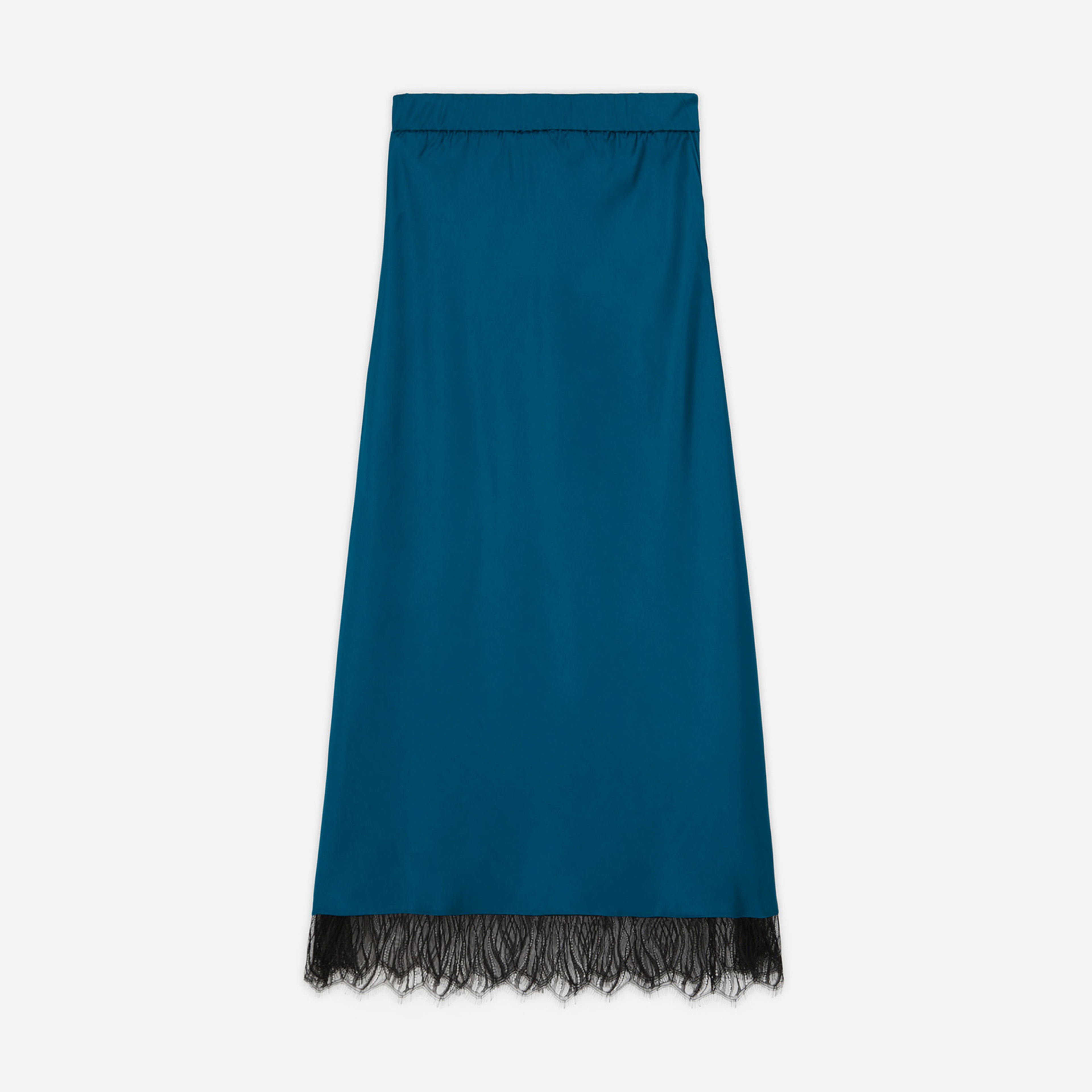 KADIN STRAIGHT FIT İŞLEMELİ MAVİ ETEK