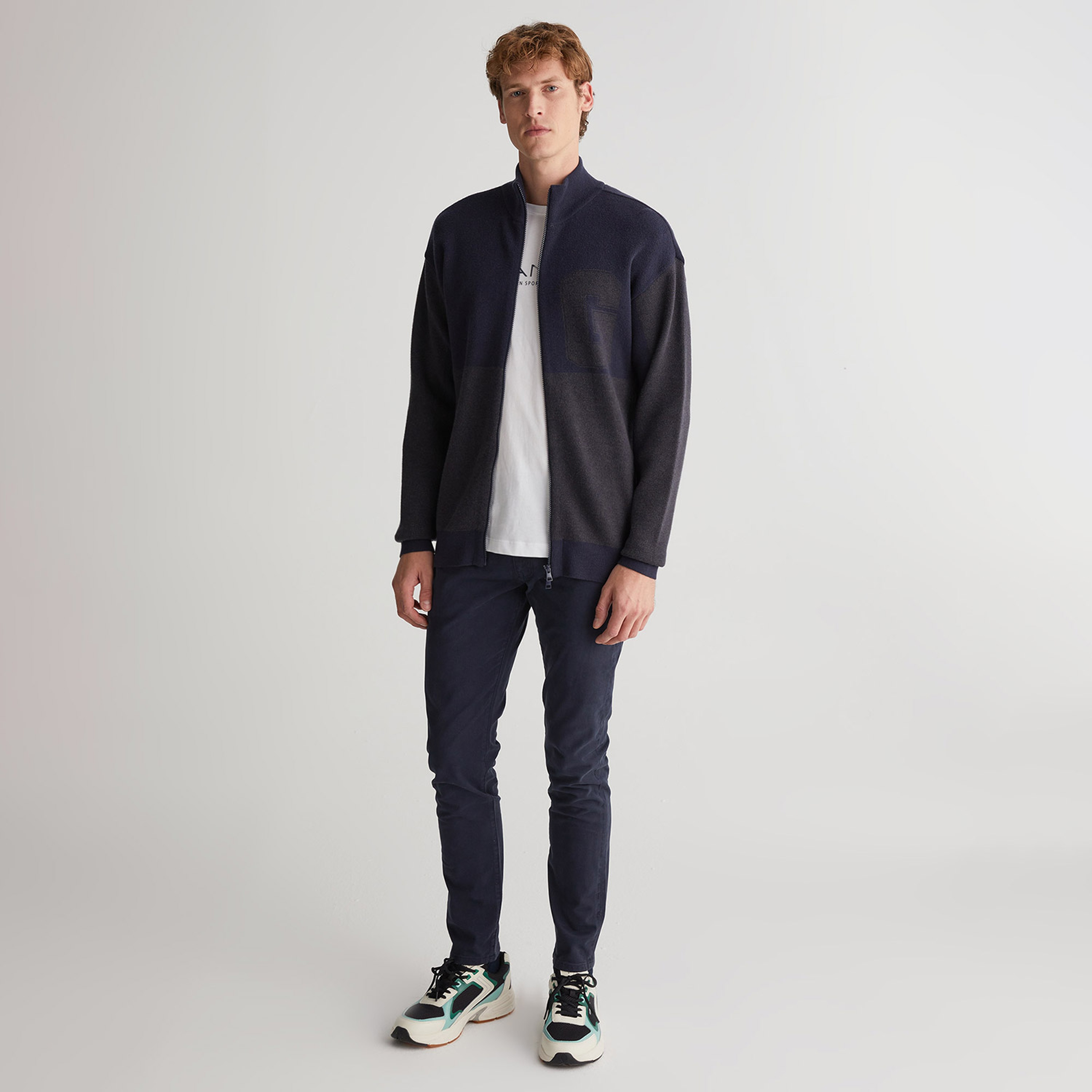 GANT Erkek Lacivert Regular Fit Fermuarlı Logolu Hırka