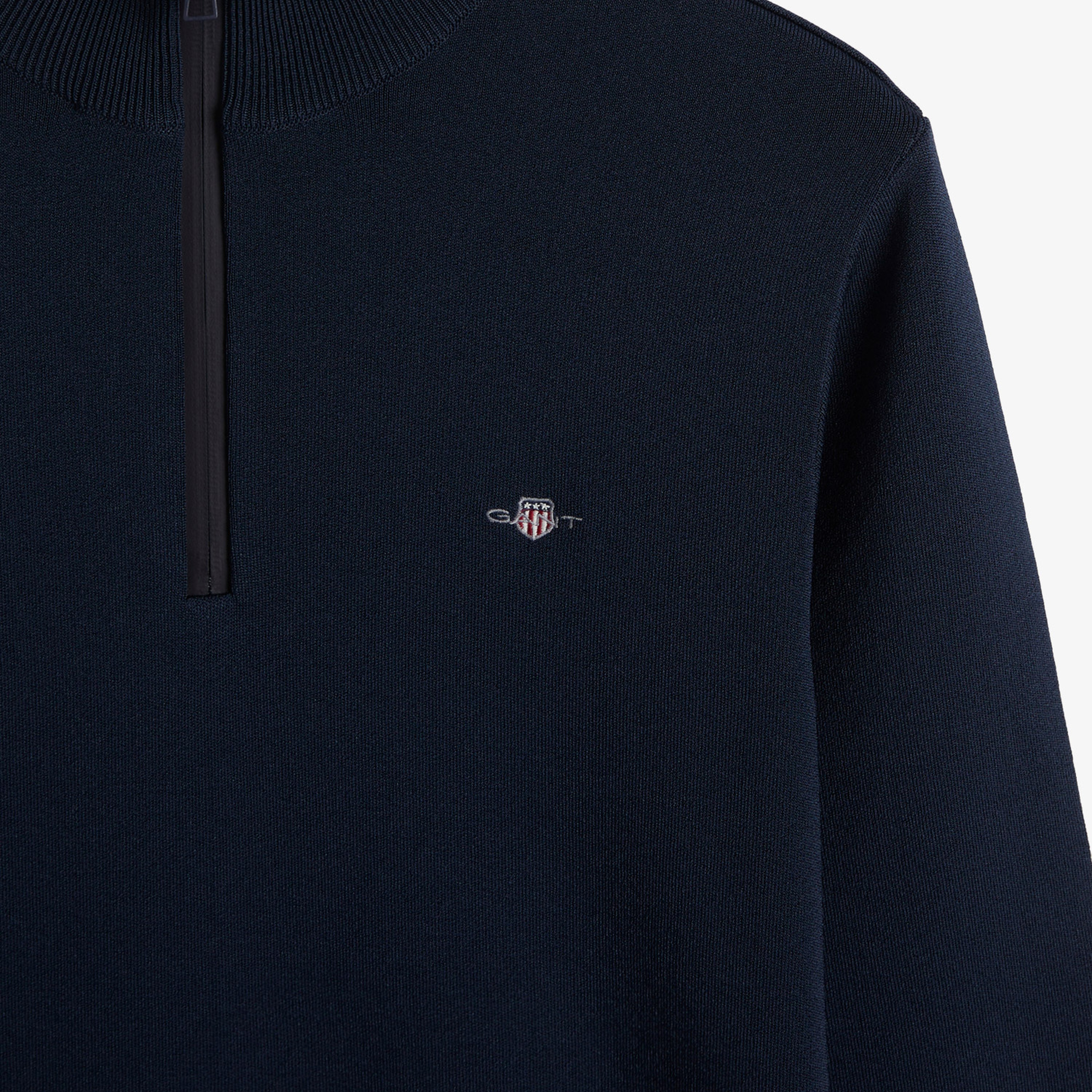 GANT Erkek Lacivert Regular Fit Yarım Fermuarlı Logolu Kazak