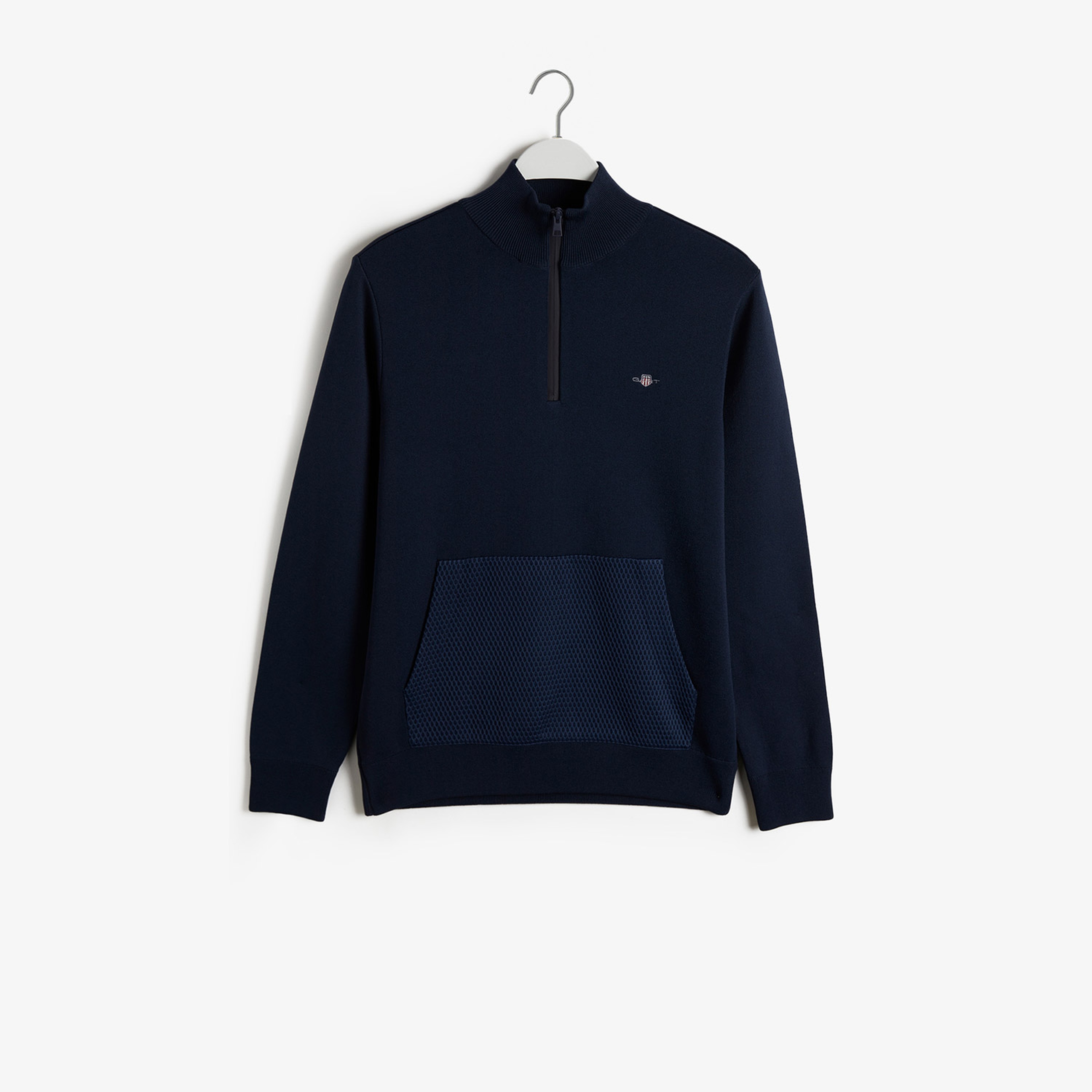 GANT Erkek Lacivert Regular Fit Yarım Fermuarlı Logolu Kazak