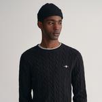 GANT Erkek Siyah Regular Fit Bisiklet Yaka Örgü Kazak