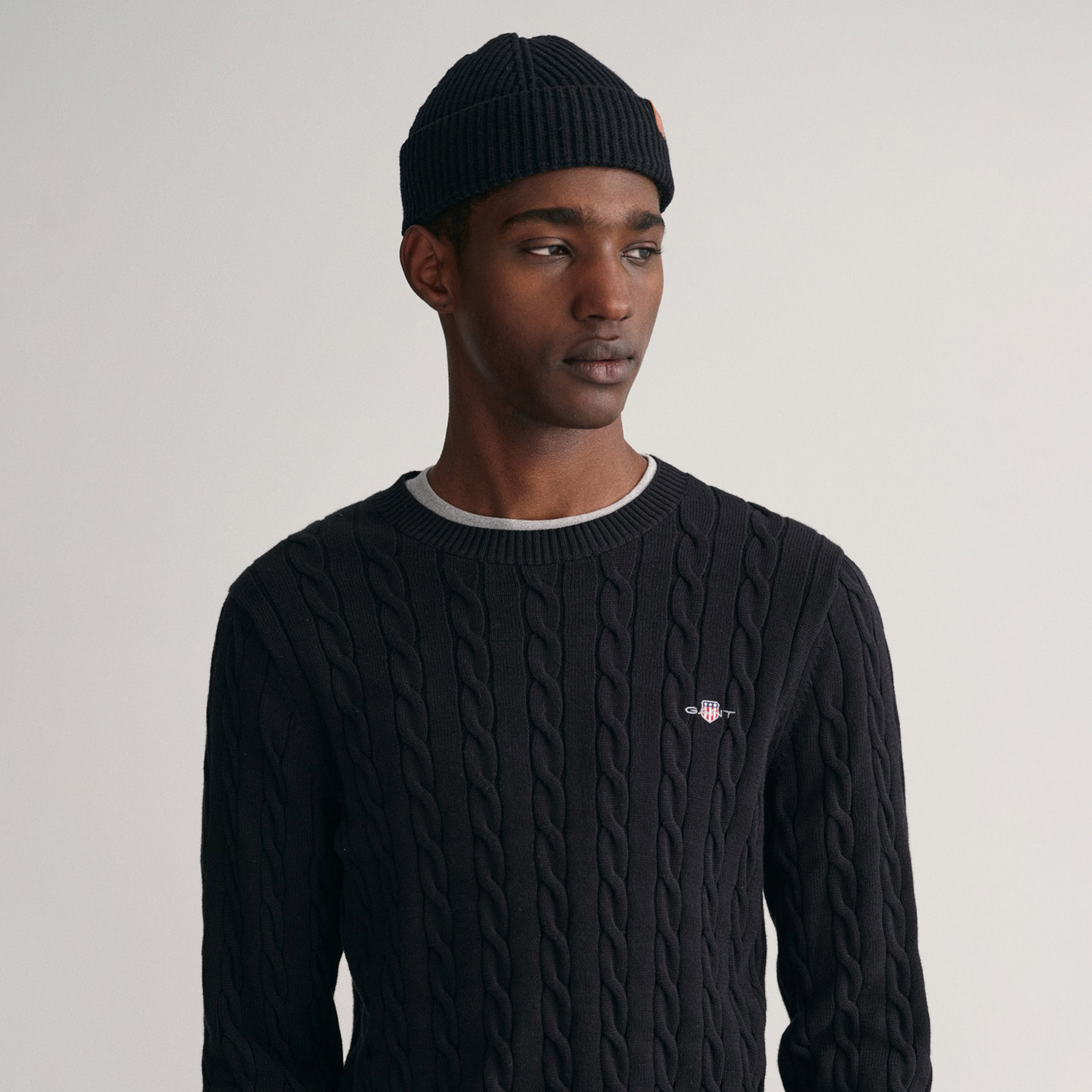 GANT Erkek Siyah Regular Fit Bisiklet Yaka Örgü Kazak