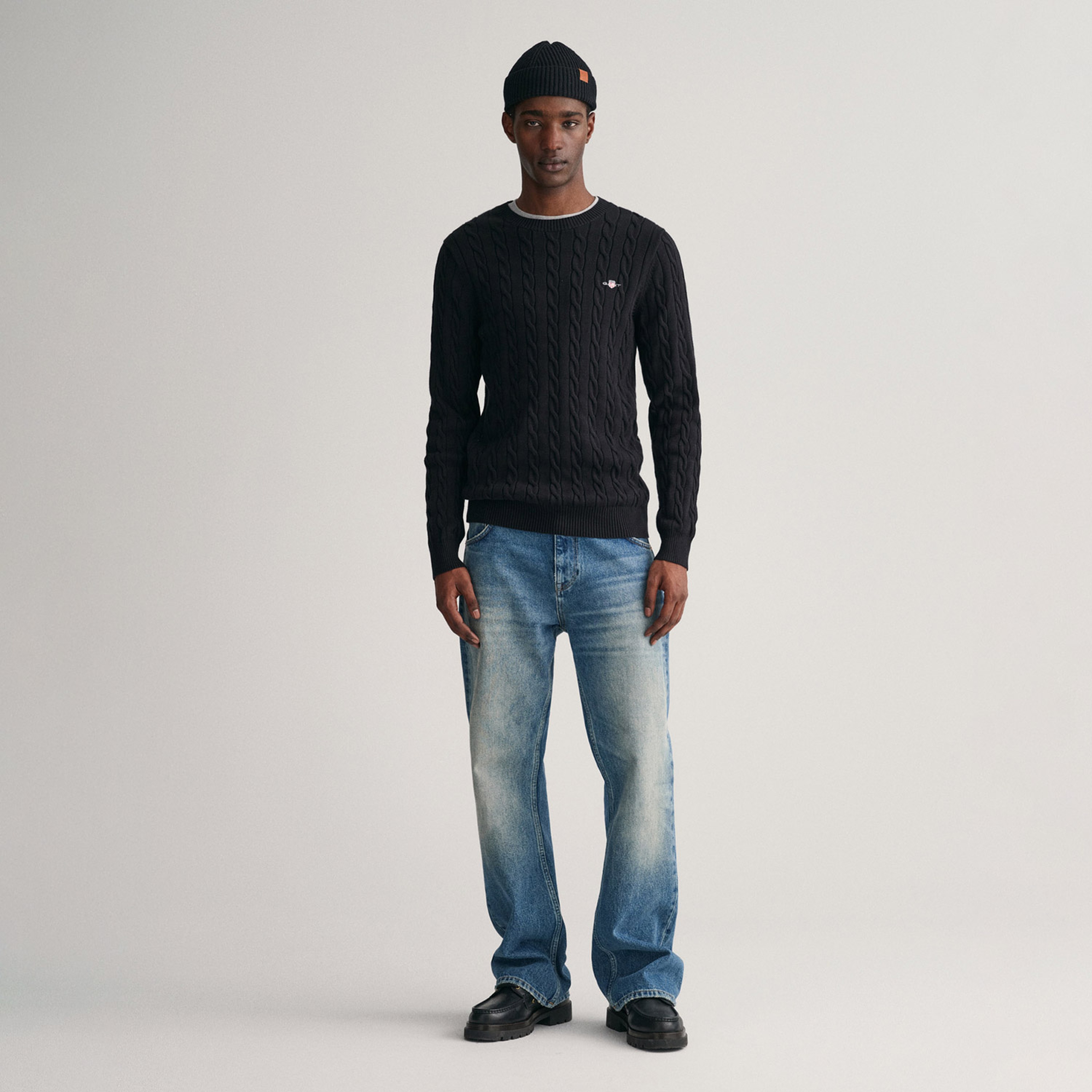 GANT Erkek Siyah Regular Fit Bisiklet Yaka Örgü Kazak