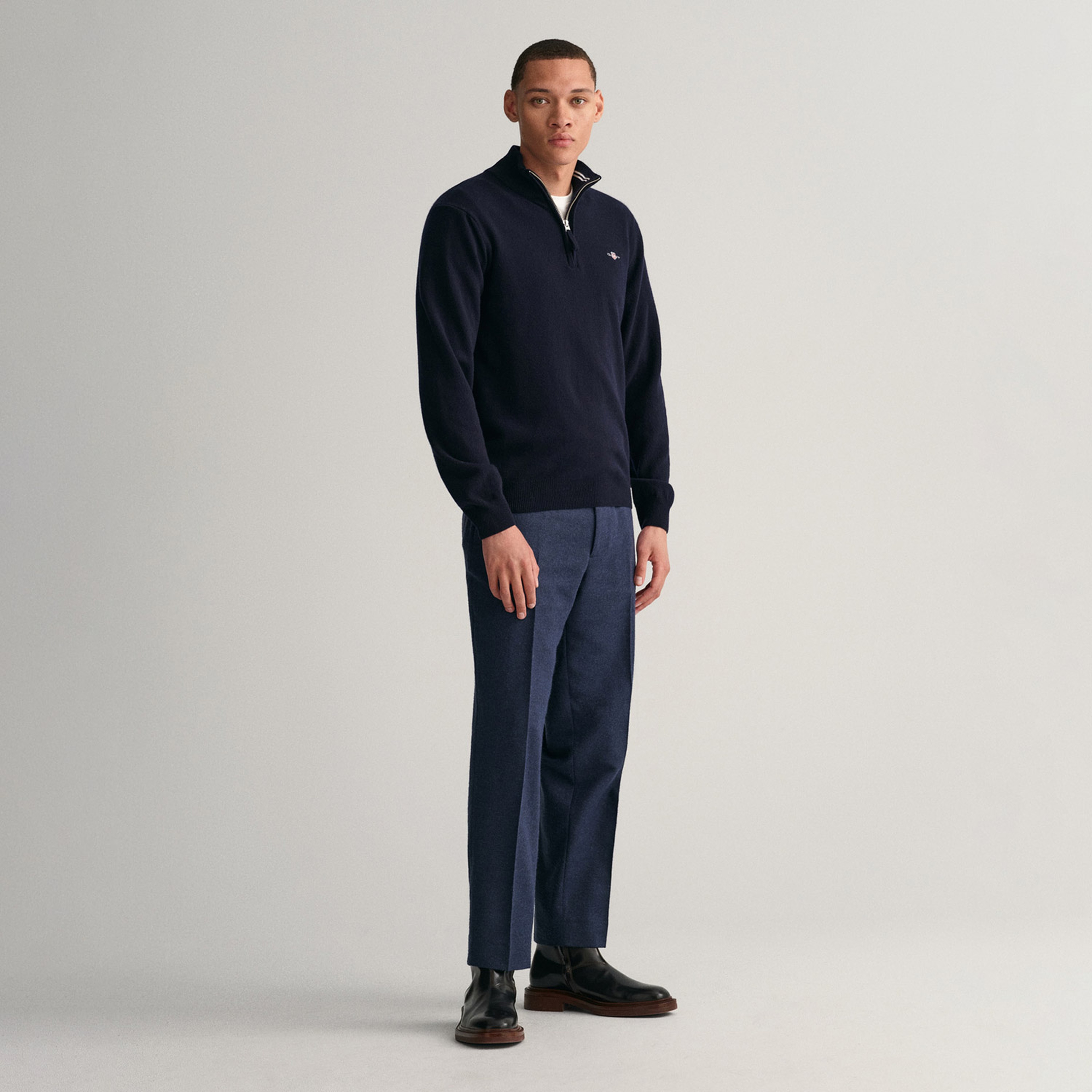 GANT Erkek Lacivert Regular Fit Yarım Fermuarlı Yün Kazak