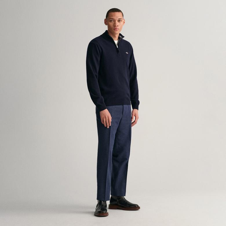 GANT Erkek Lacivert Regular Fit Yarım Fermuarlı Yün Kazak