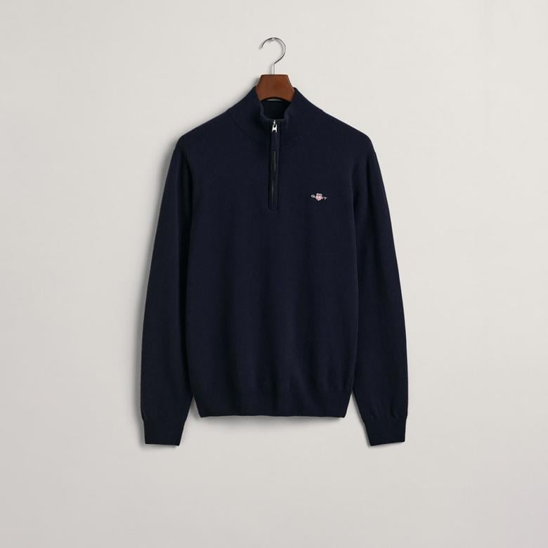 GANT Erkek Lacivert Regular Fit Yarım Fermuarlı Yün Kazak
