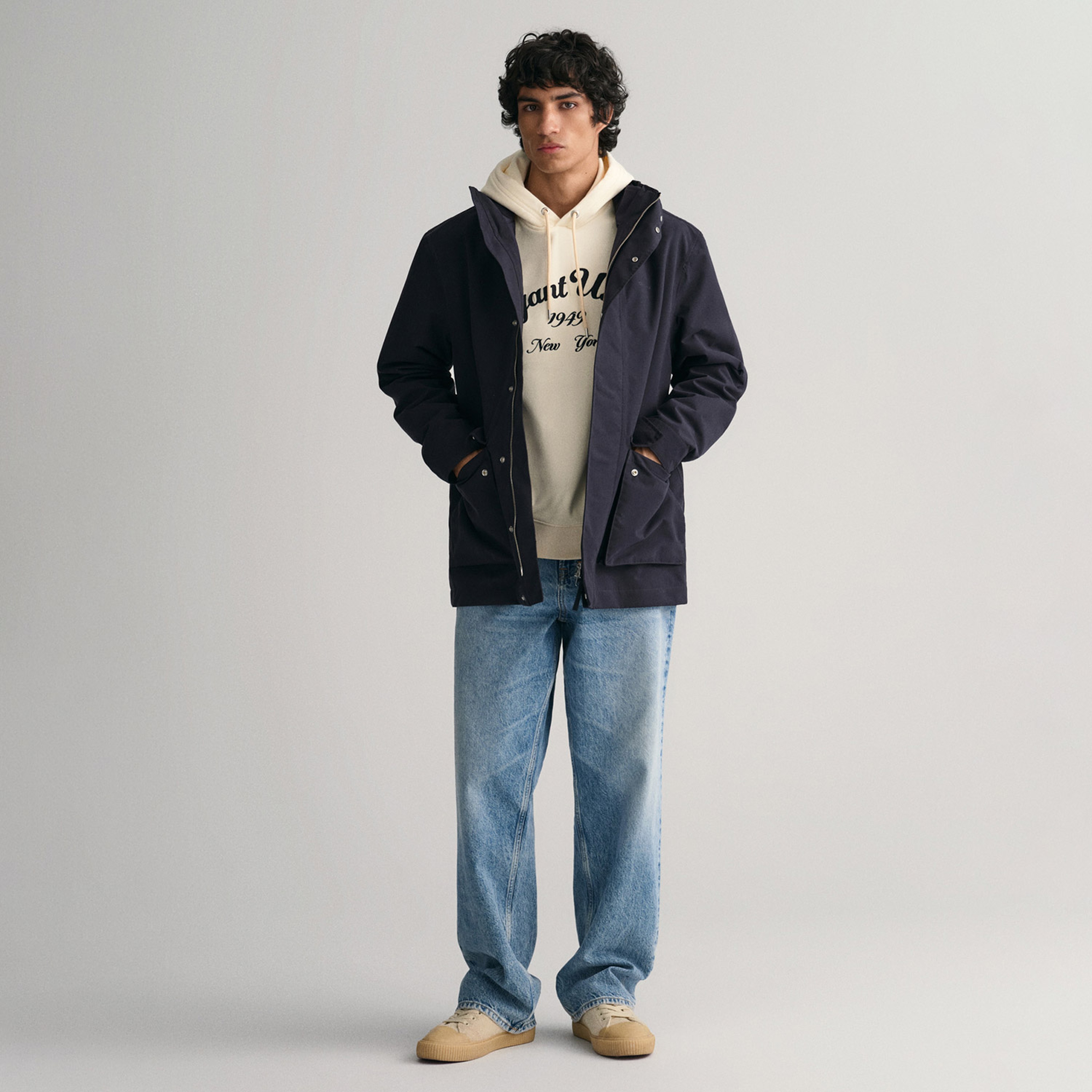 GANT Erkek Lacivert Kapüşonlu Logolu Ceket