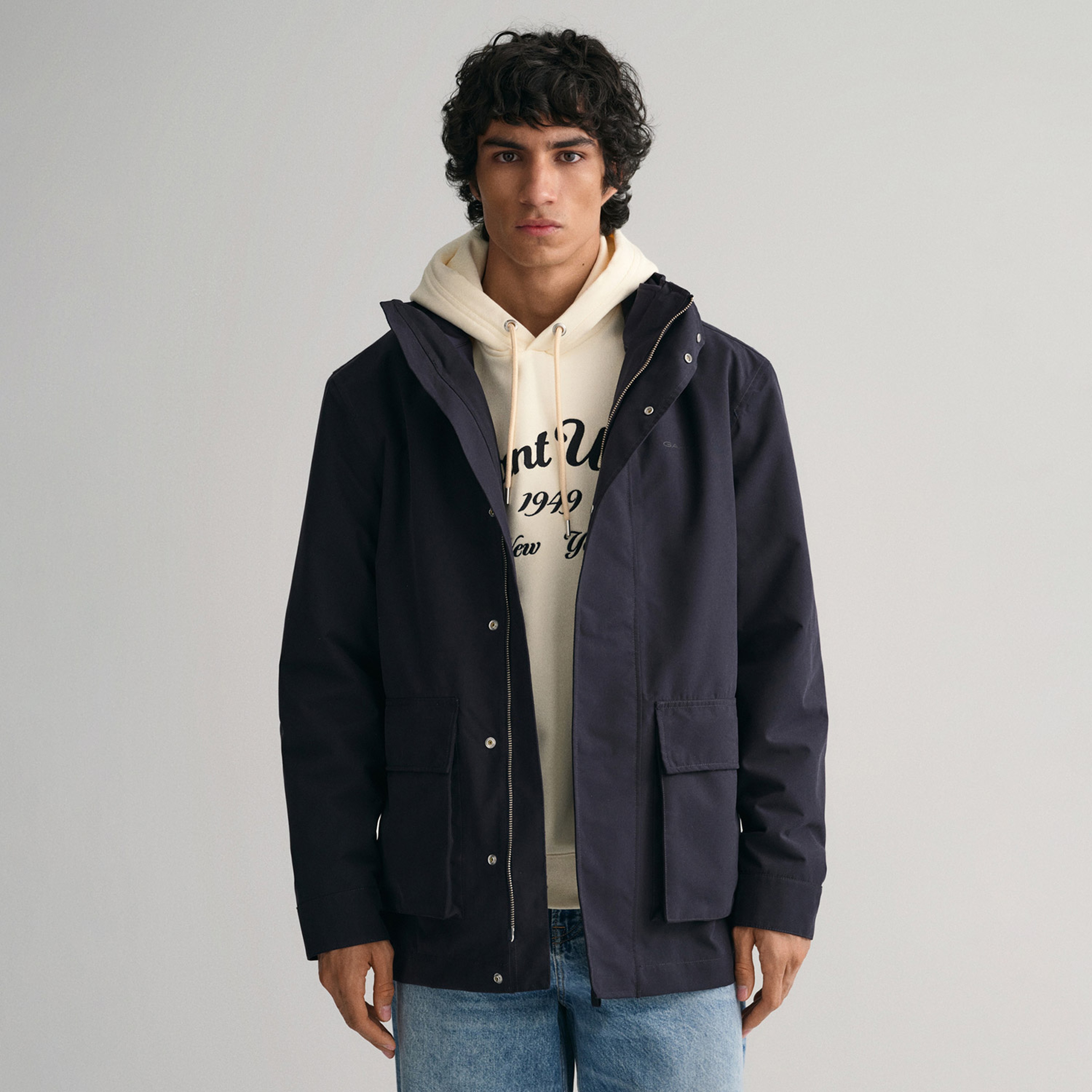 GANT Erkek Lacivert Kapüşonlu Logolu Ceket