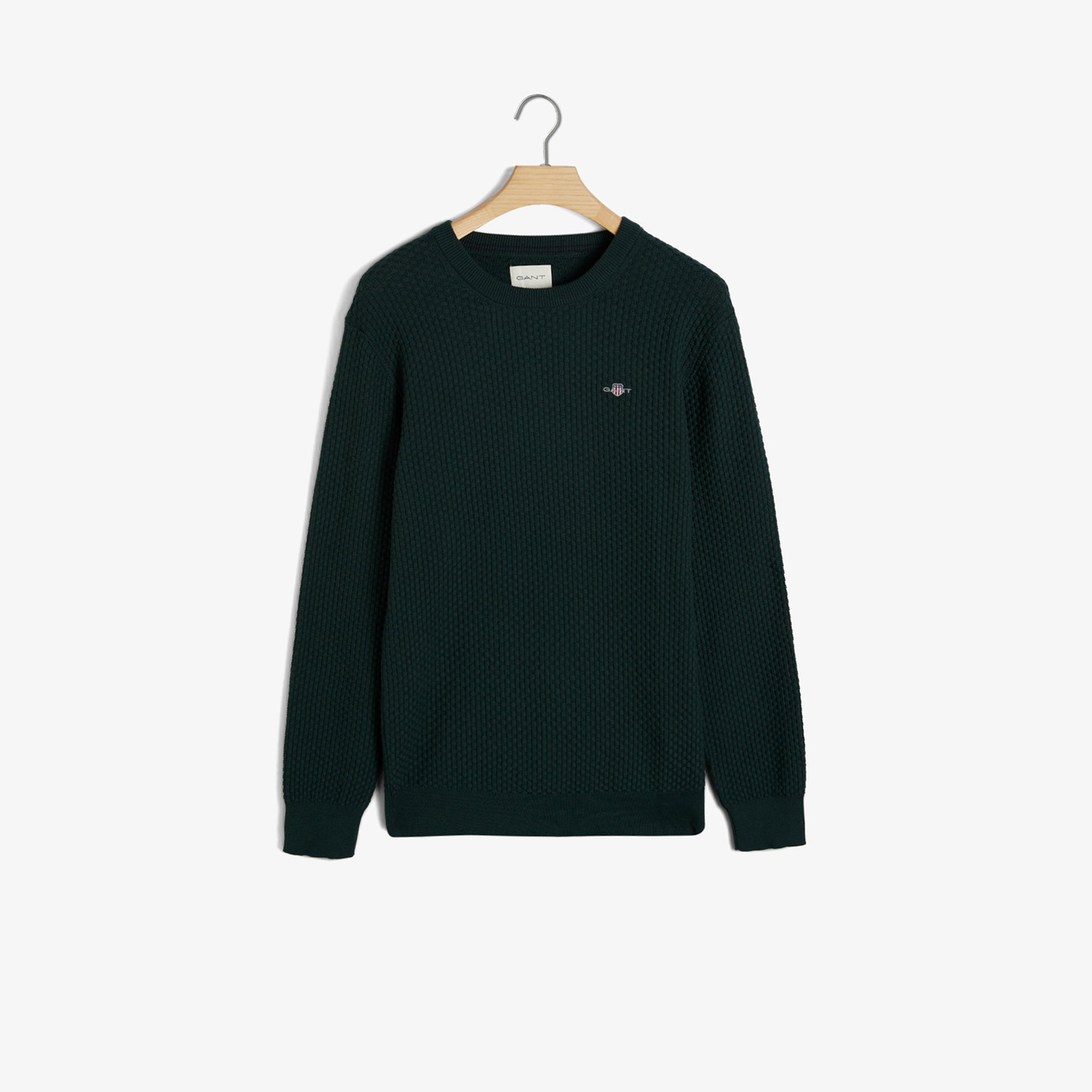 GANT Erkek Yeşil Regular Fit Bisiklet Yaka Logolu Kazak