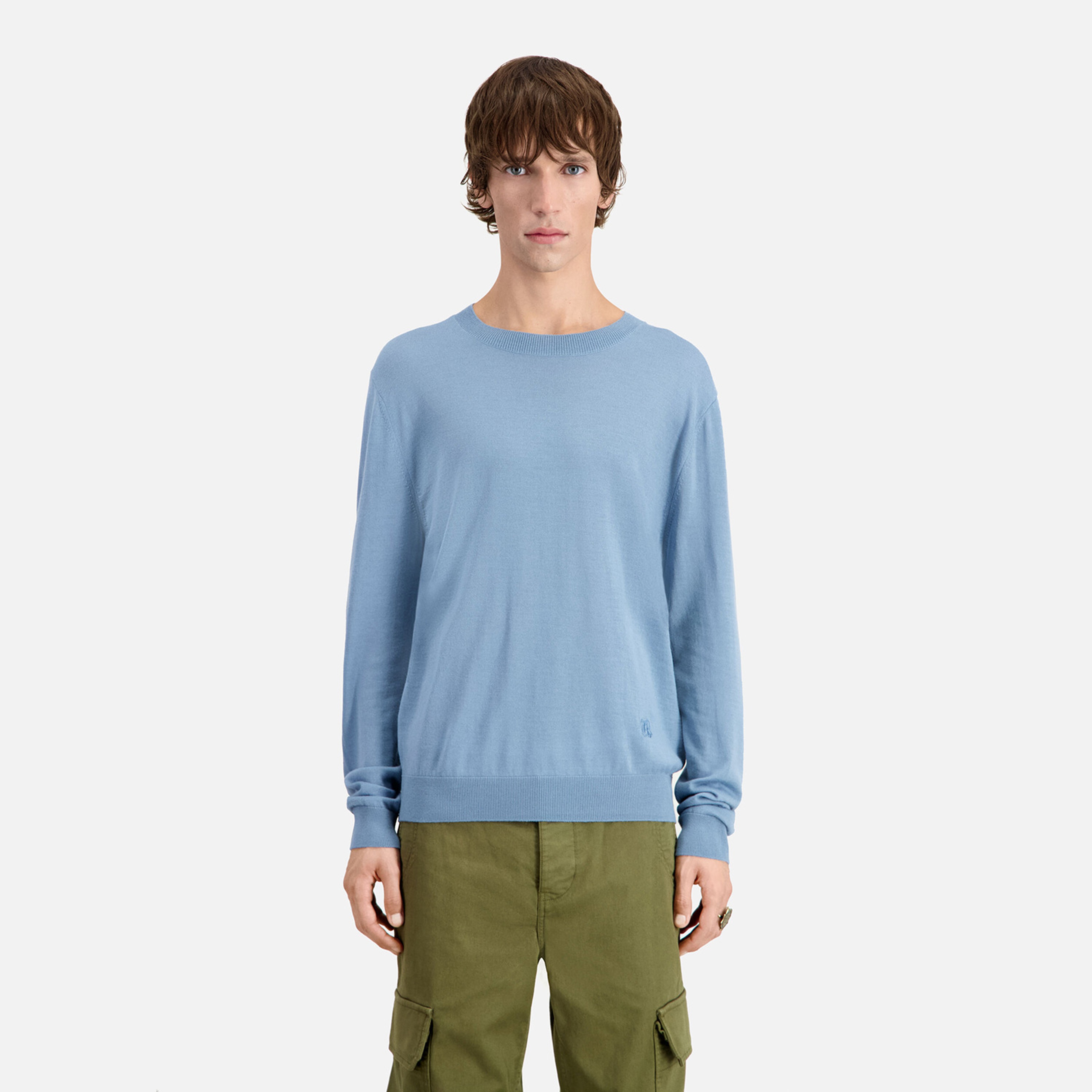 ERKEK STRAIGHT FIT BİSİKLET YAKA MAVİ KAZAK