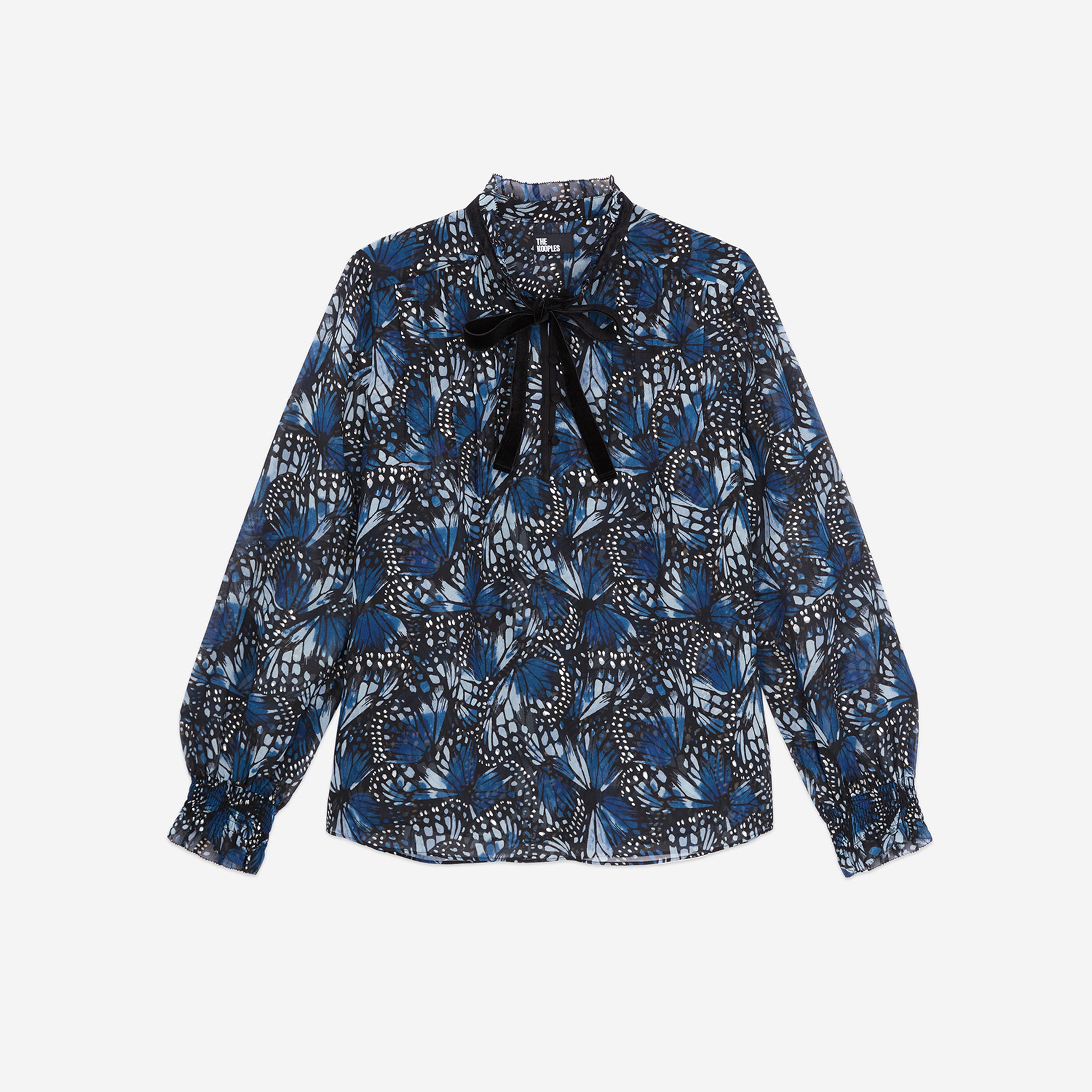 KADIN COMFORT FIT UZUN KOLLU BASKILI MAVİ BLUZ