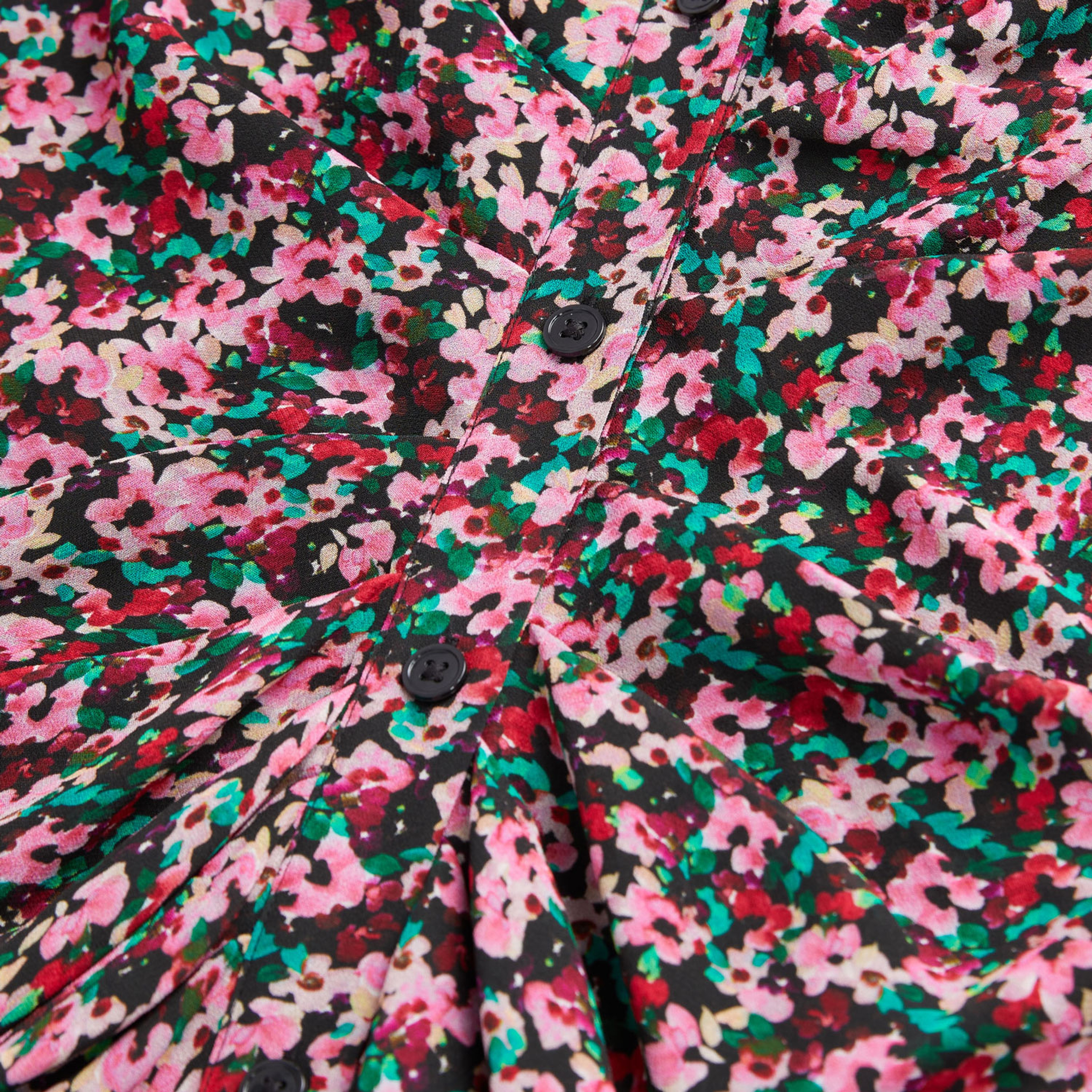 KADIN V YAKA UZUN KOLLU ÇİÇEK DESENLİ RENKLİ ELBİSE