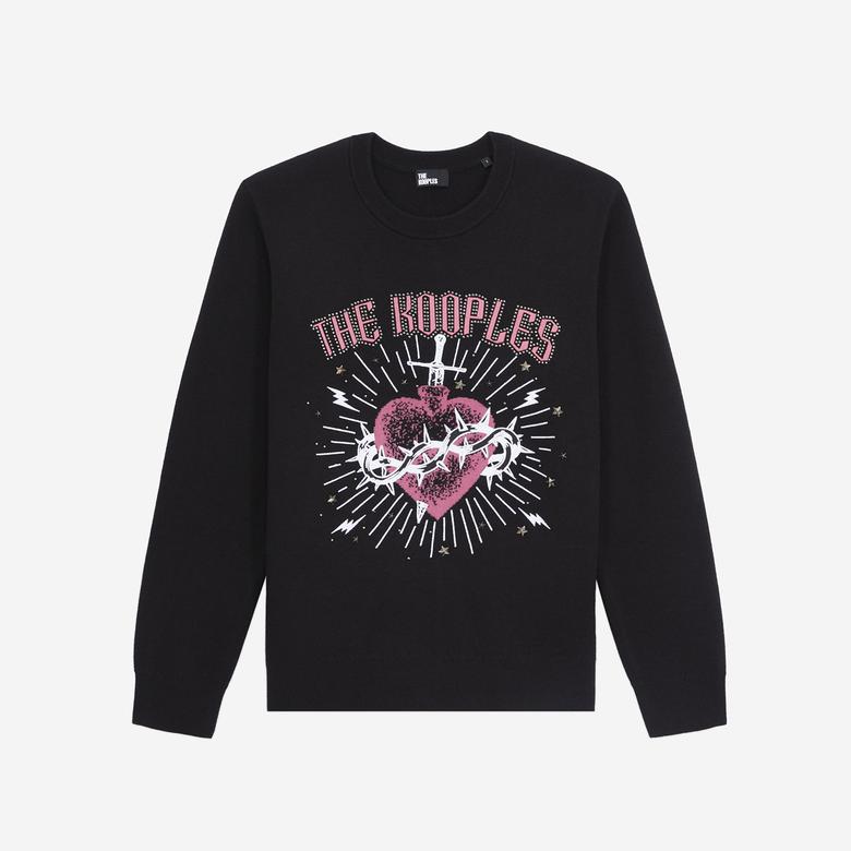 KADIN COMFORT FIT BİSİKLET YAKA BASKILI SİYAH SWEATSHIRT