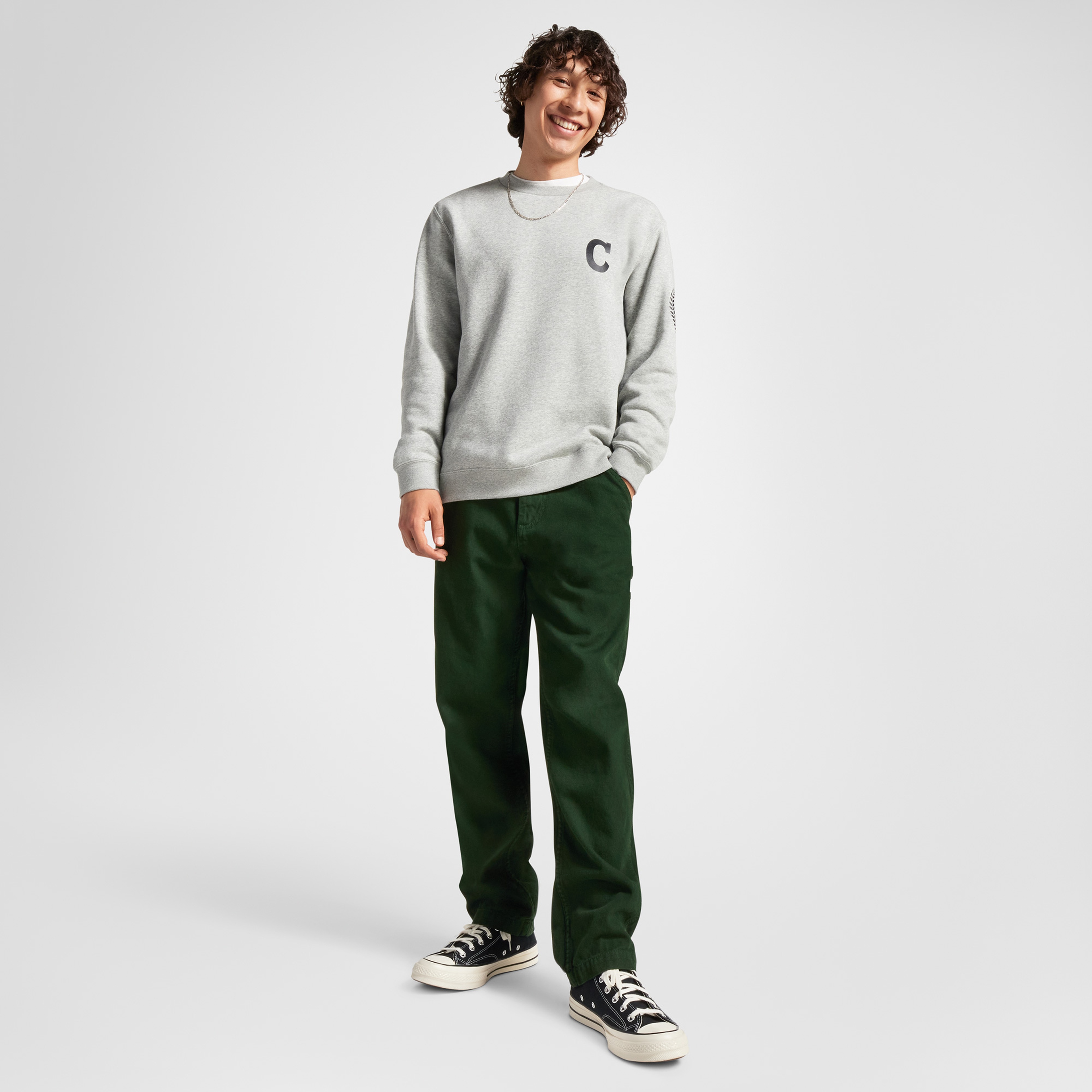 Converse Chuck Retro Graphic Crew Erkek Gri Sweatshirt