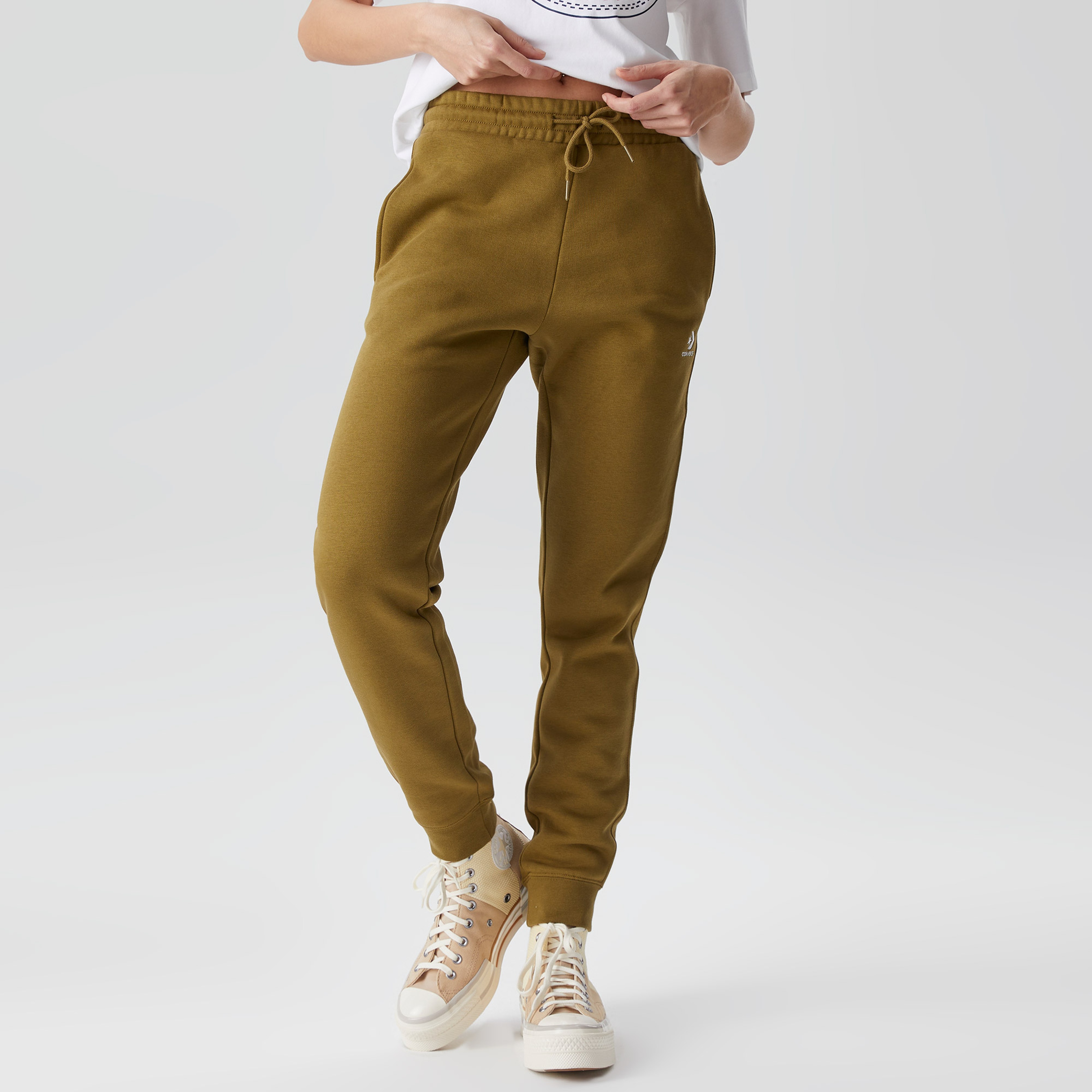 Converse Go-To Embroidered Star Chevron Standard Fit Fleece Unisex Haki Eşofman Altı