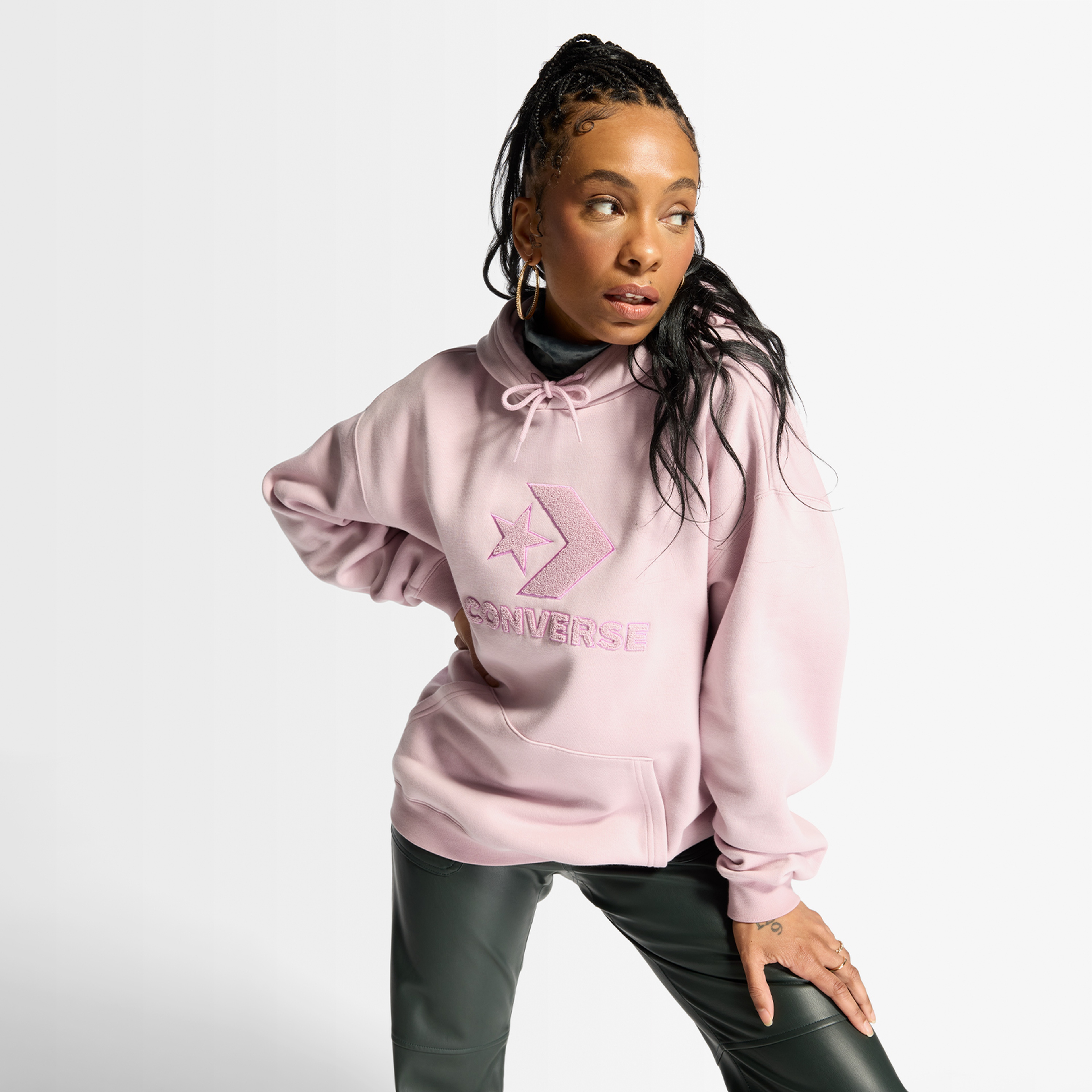 Converse Loose Fit Center Logo Unisex Pembe Hoodie