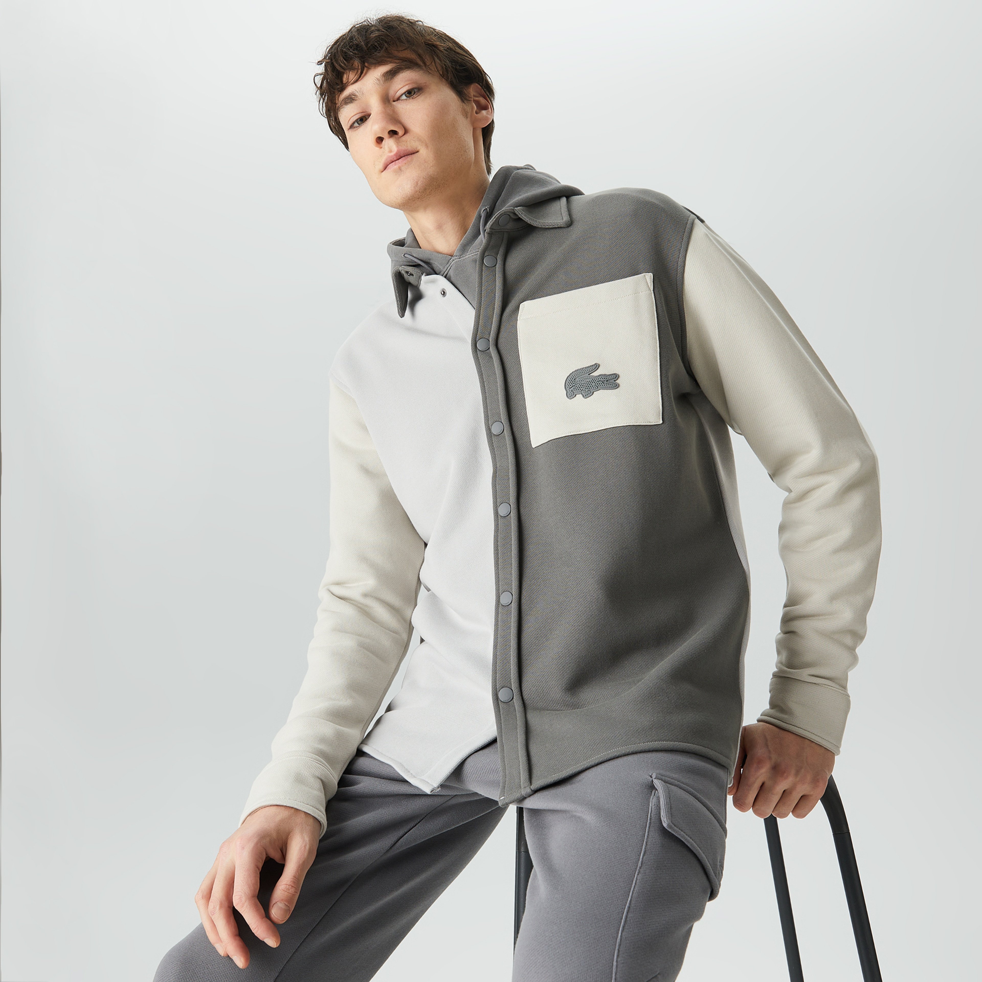 Lacoste House of SuperStep X Lacoste Erkek Gri/Bej Gömlek