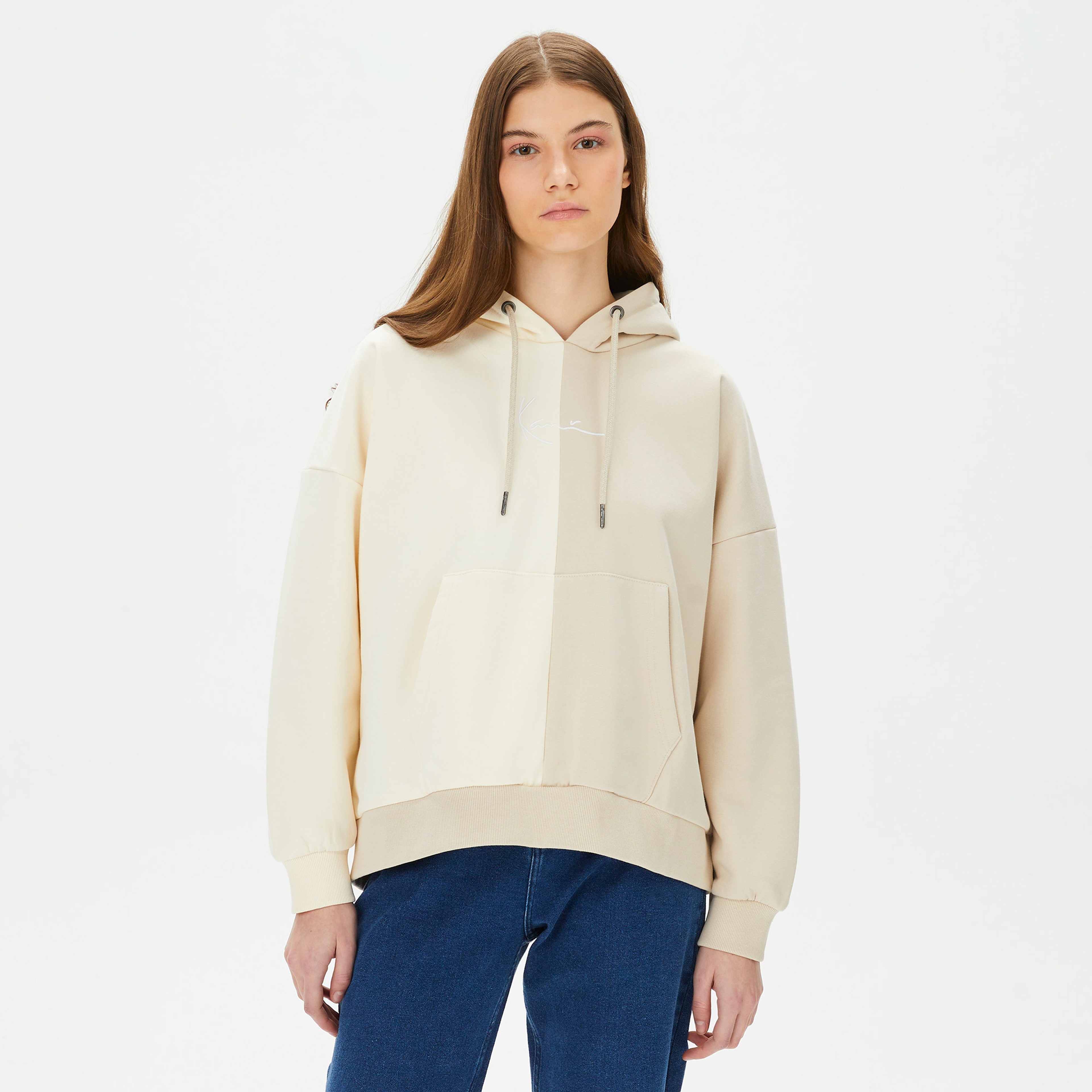 Karl Kani Small Signature Block OS Kadın Bej Hoodie