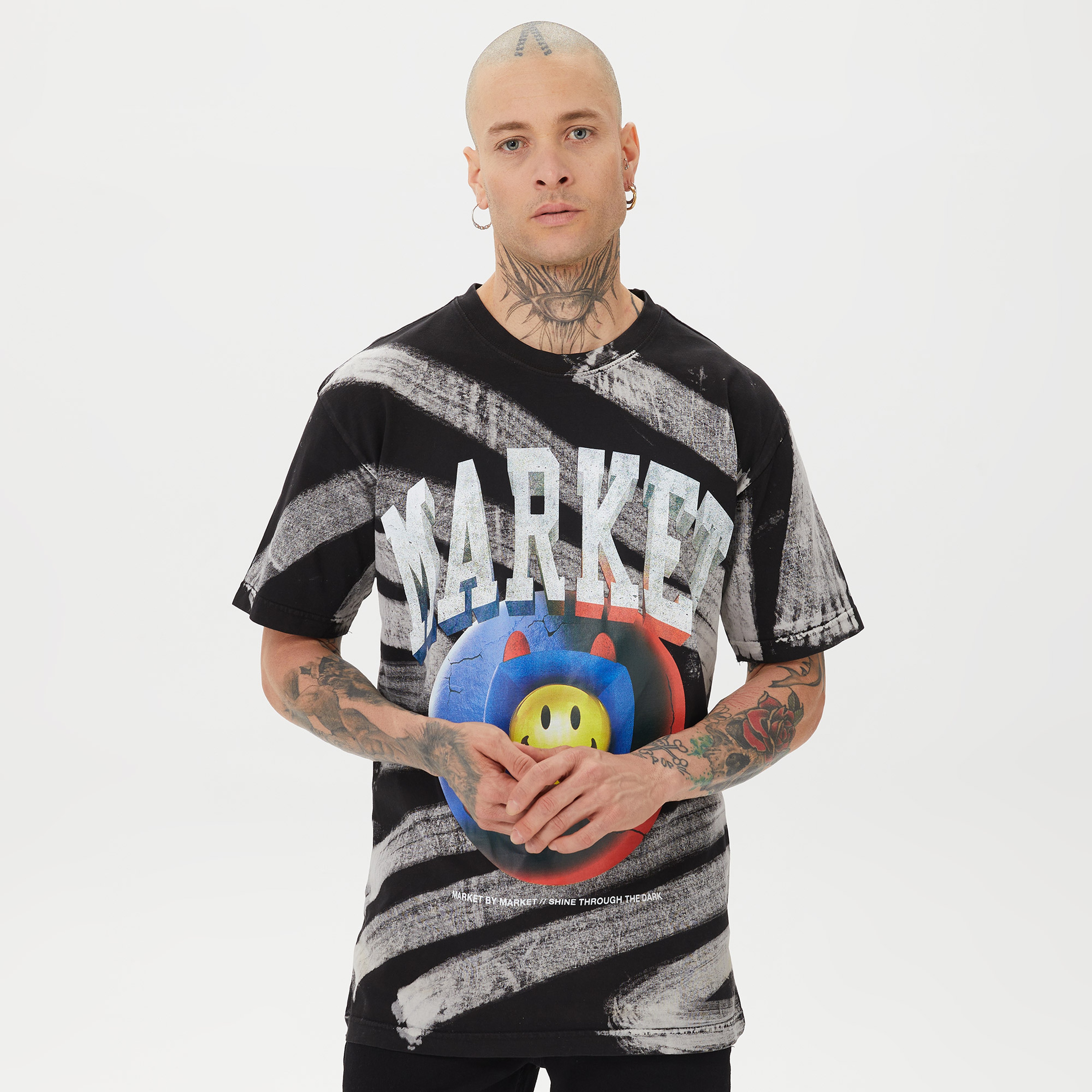 Market Smiley Happiness Within Tie-Dye Erkek Siyah T-Shirt