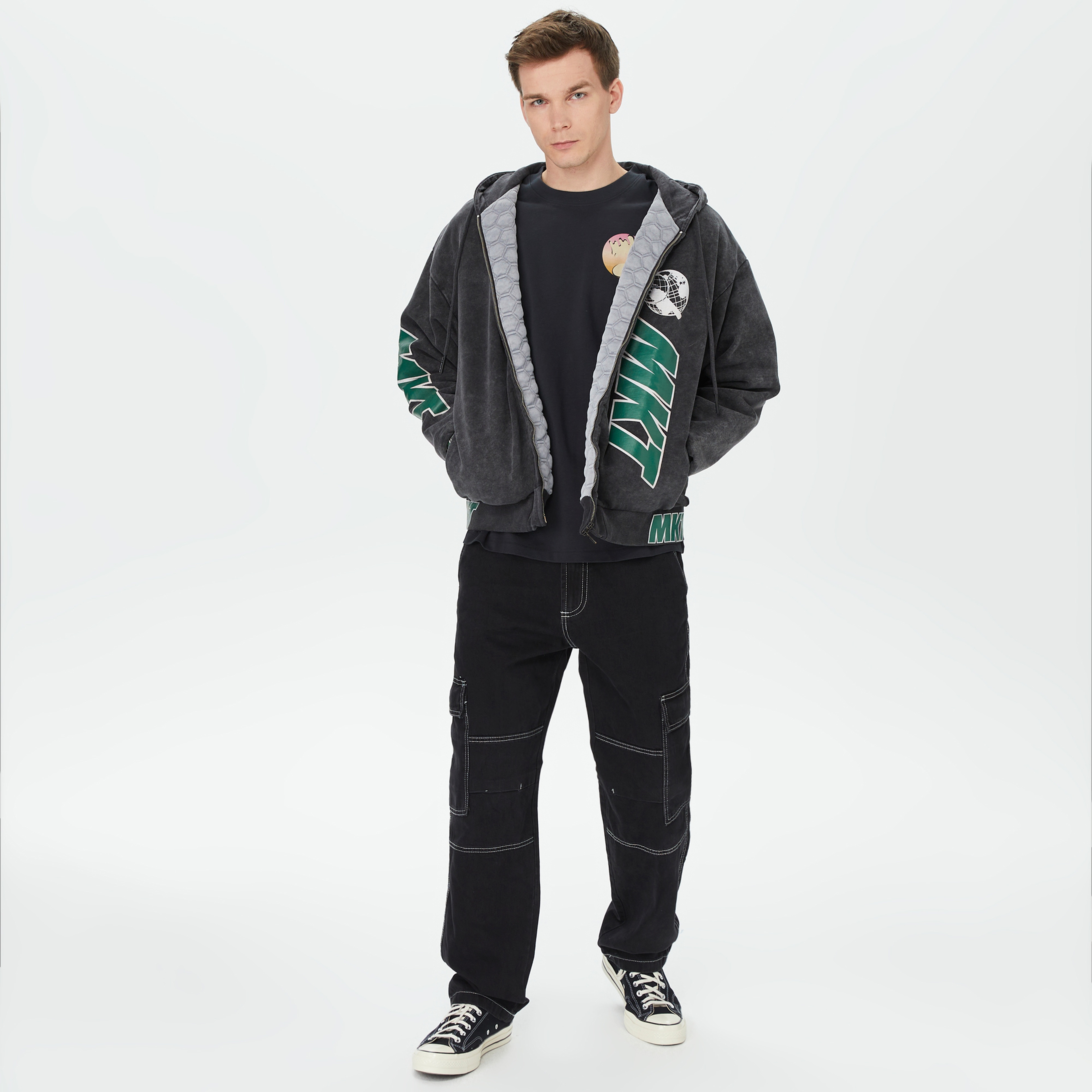 Market Tier Zero Zip Erkek Siyah Hoodie