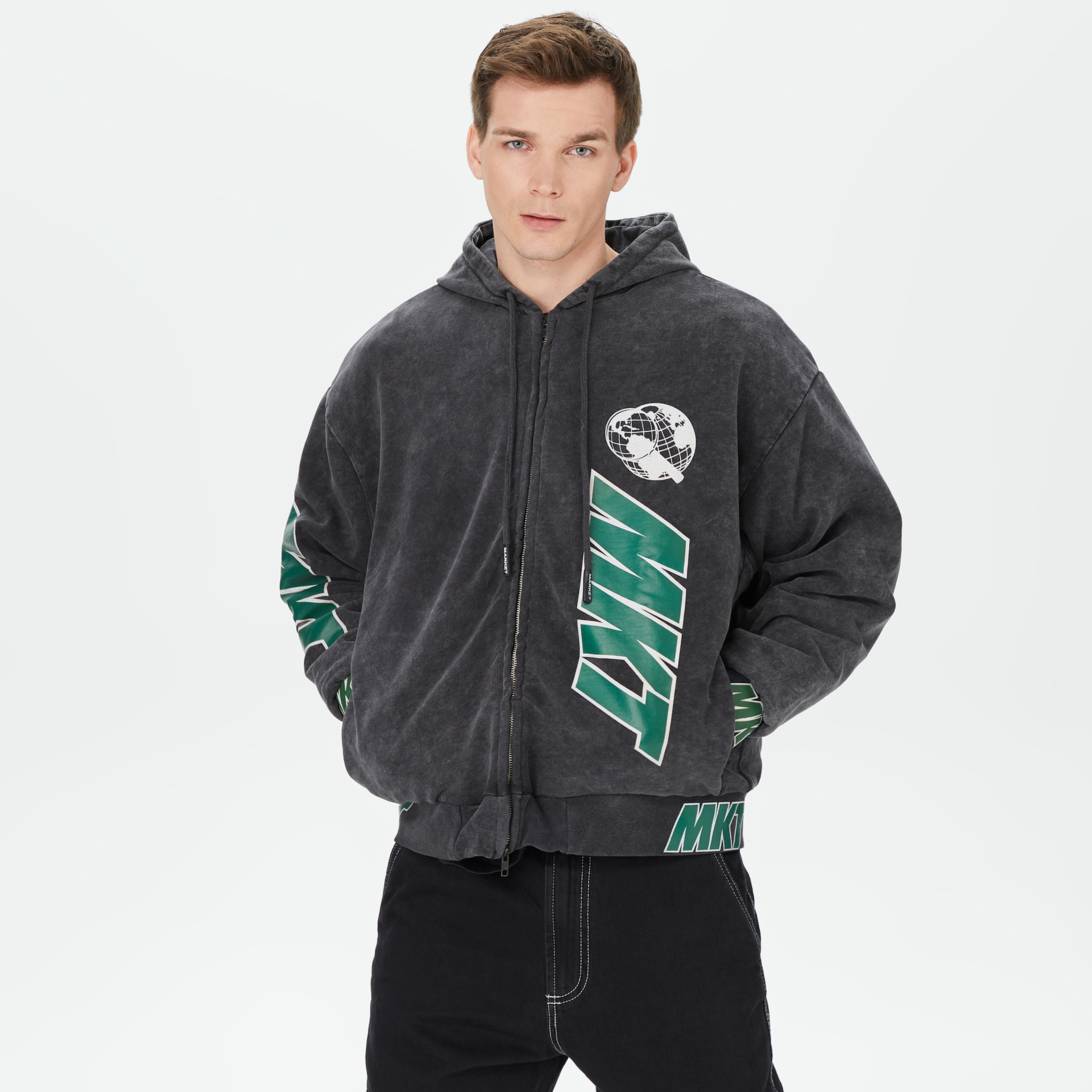 Market Tier Zero Zip Erkek Siyah Hoodie