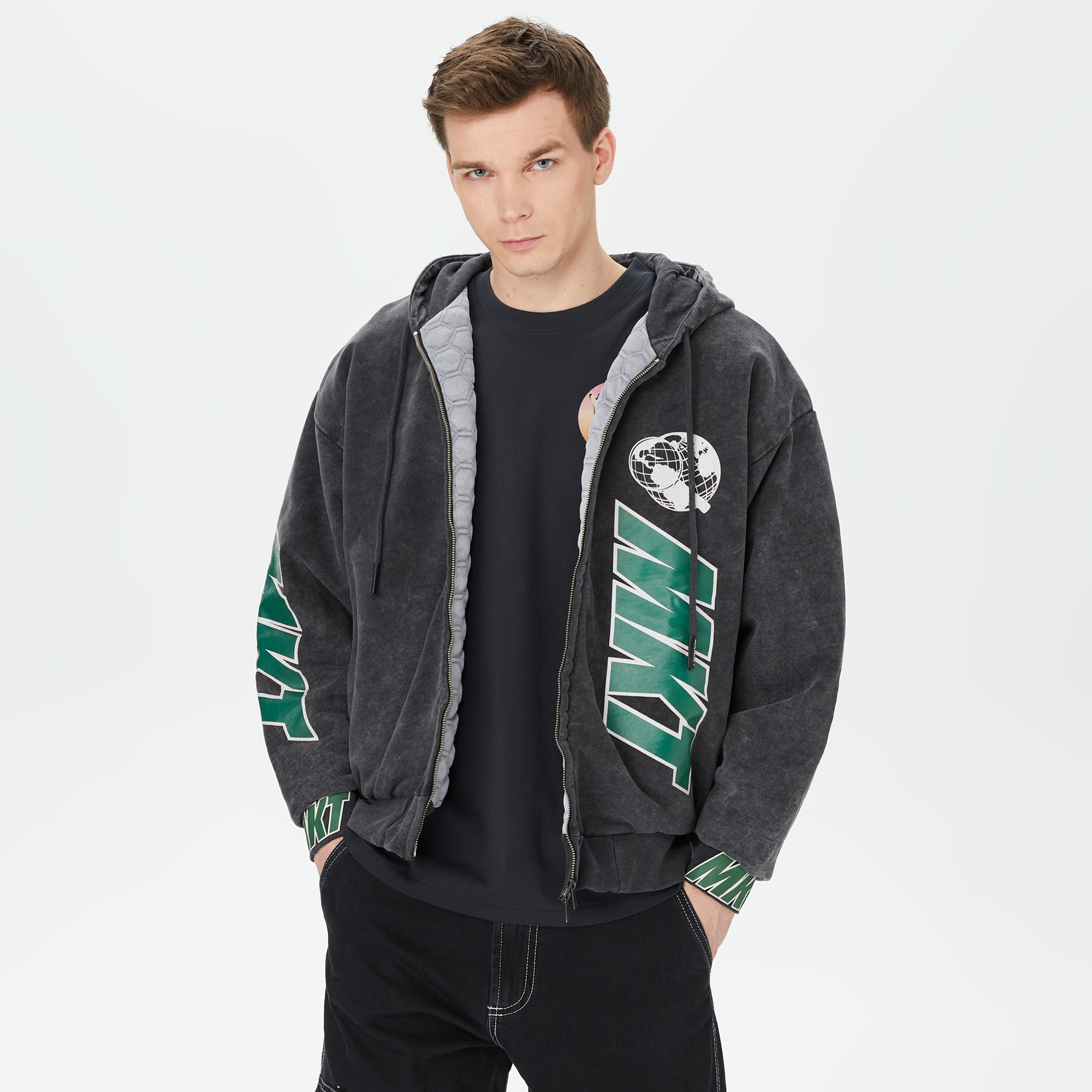 Market Tier Zero Zip Erkek Siyah Hoodie