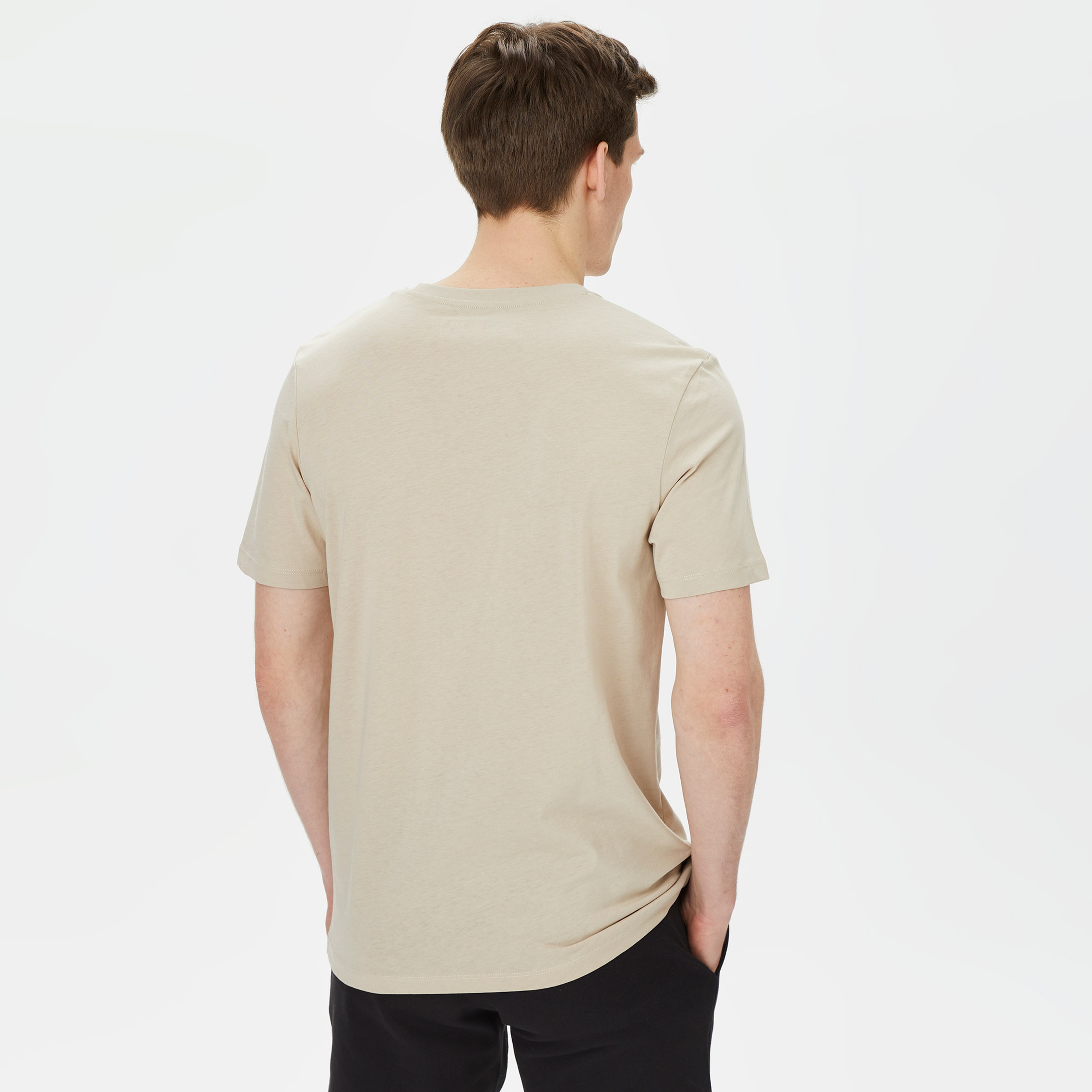 Timberland Ss Stack Logo Print Erkek Regular Bej T-Shirt