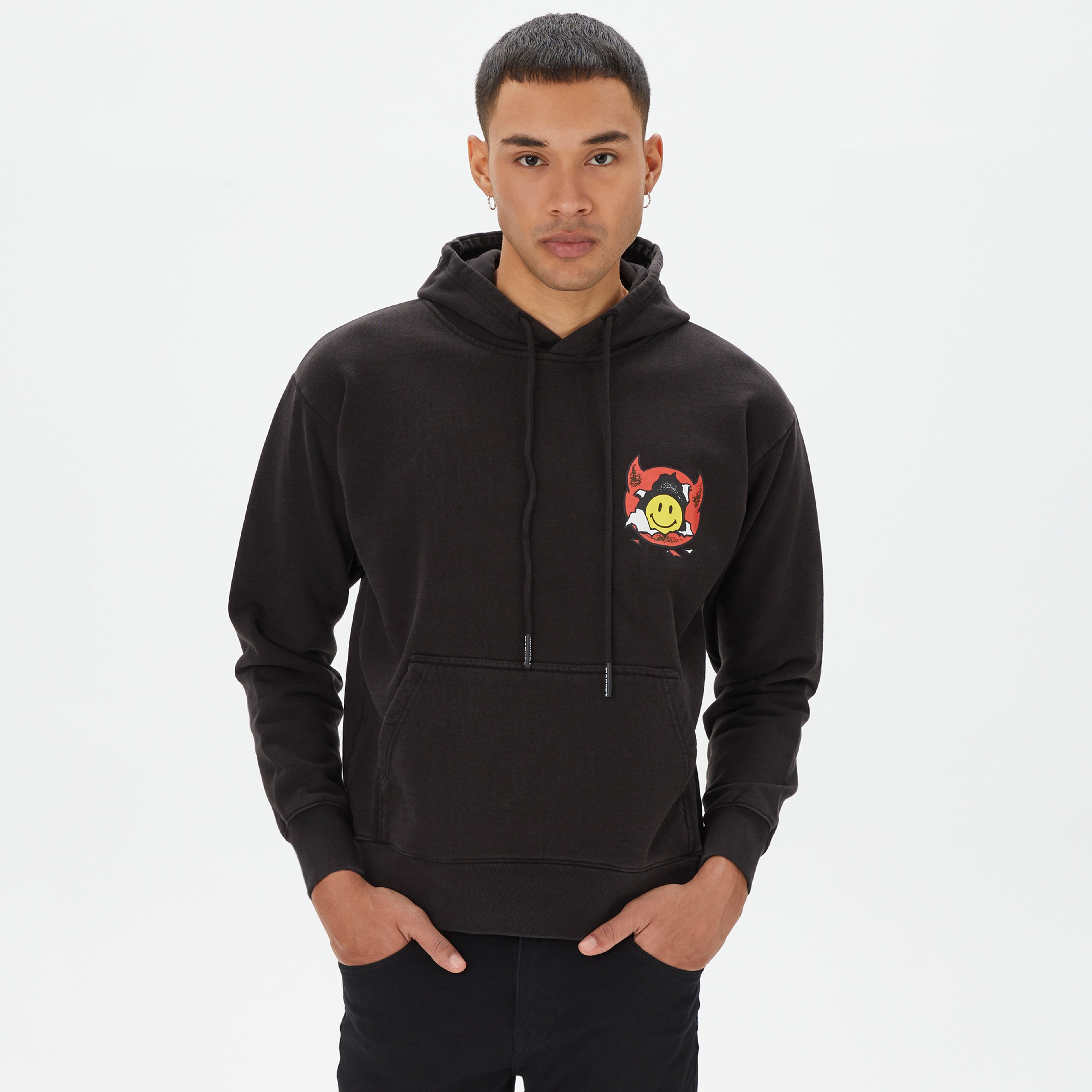 Market Smiley Inner Peace Pullover Erkek Siyah Hoodie